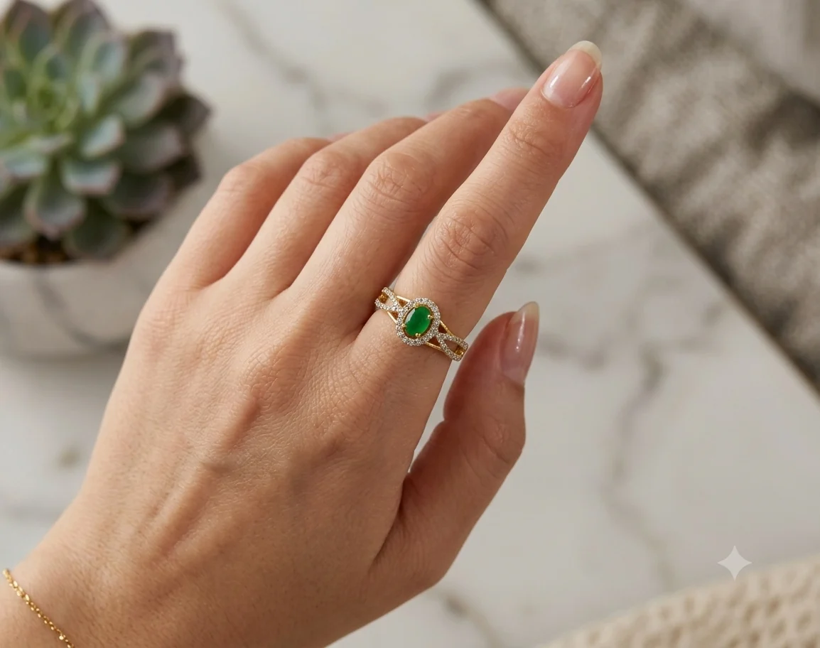 Emerald Oval Halo Crystal Ring – alternate product view 4