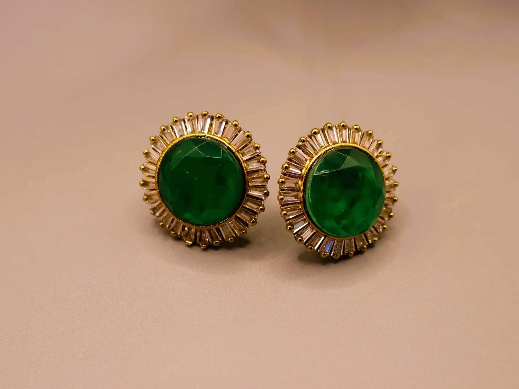 Emerald Sunburst Halo Stud Earrings – alternate product view 2