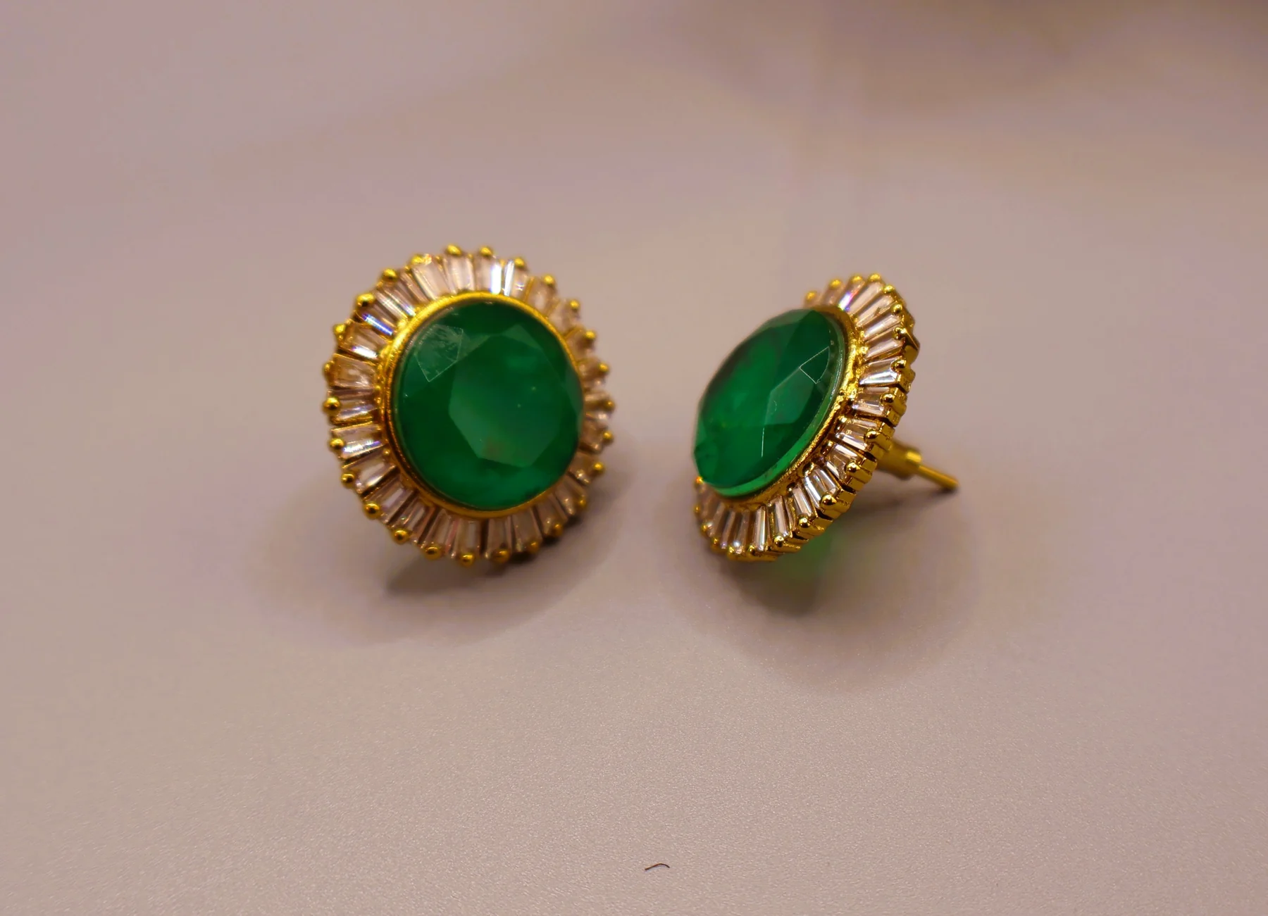 Emerald Sunburst Halo Stud Earrings – alternate product view 3