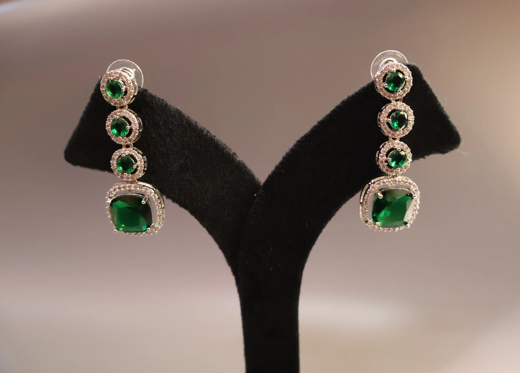Emerald Triple-Drop Crystal Earrings