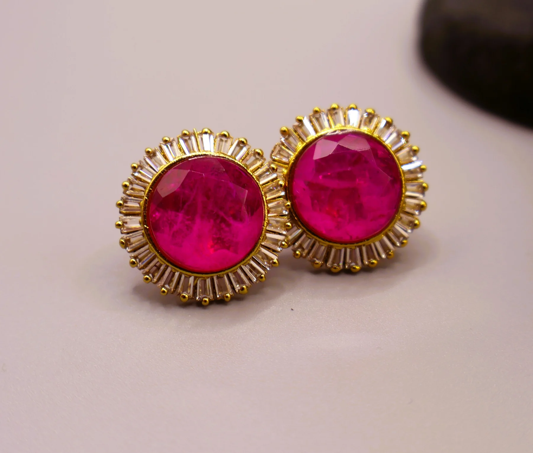 Fuchsia Sunburst Halo Stud Earrings