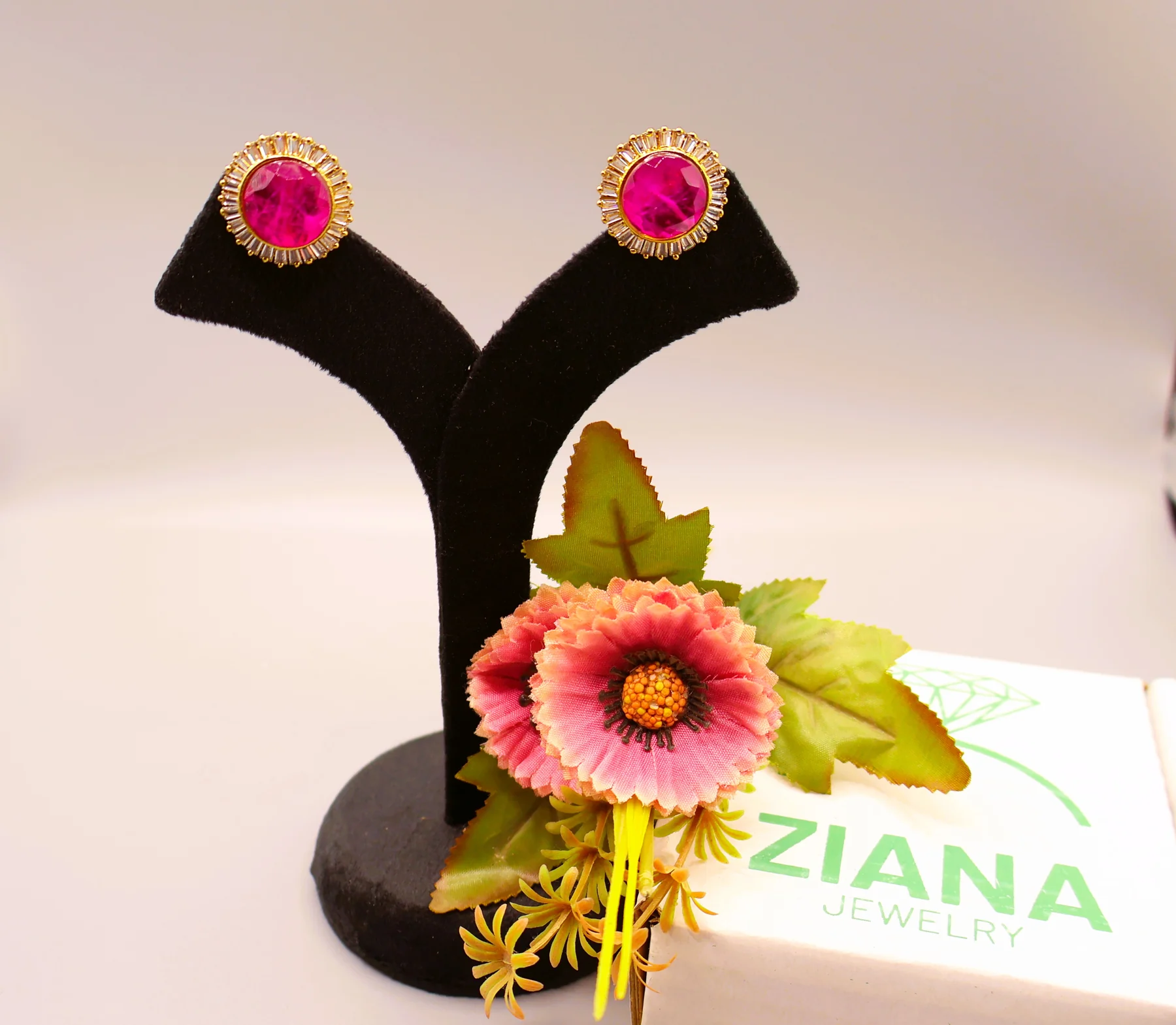 Fuchsia Sunburst Halo Stud Earrings – alternate product view 2