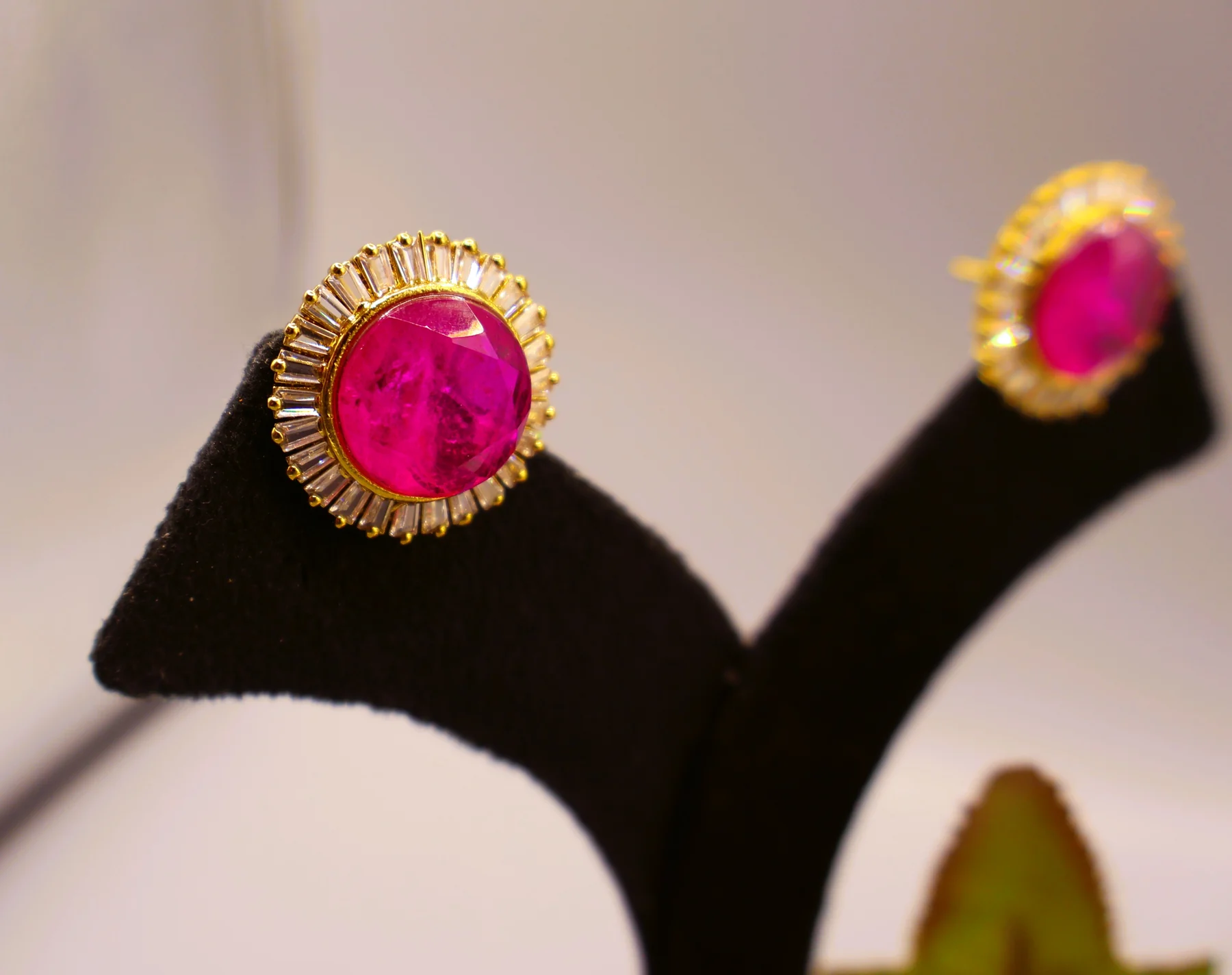 Fuchsia Sunburst Halo Stud Earrings – alternate product view 3