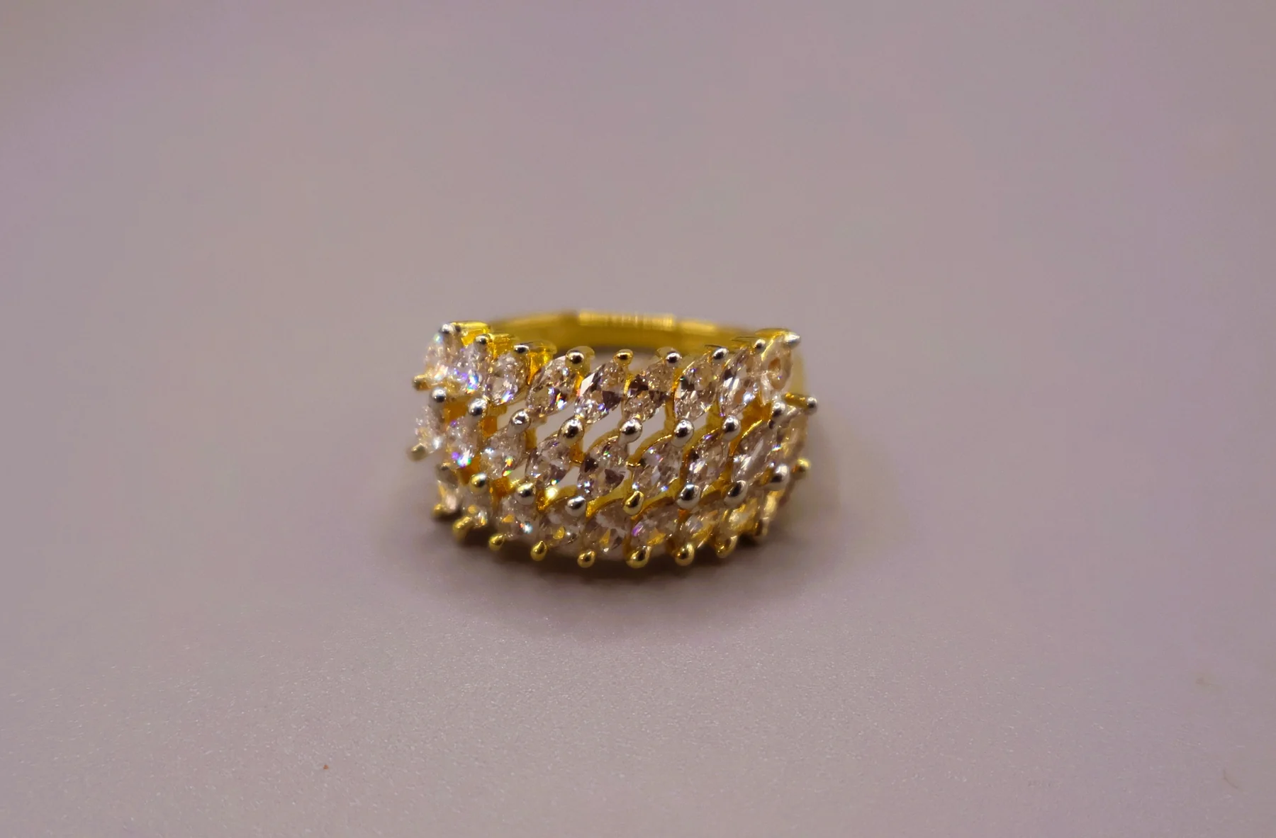 Golden Crystal Feather Statement Ring