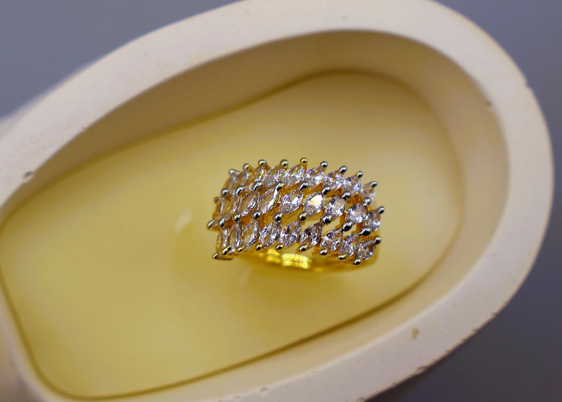 Golden Crystal Feather Statement Ring – alternate product view 2