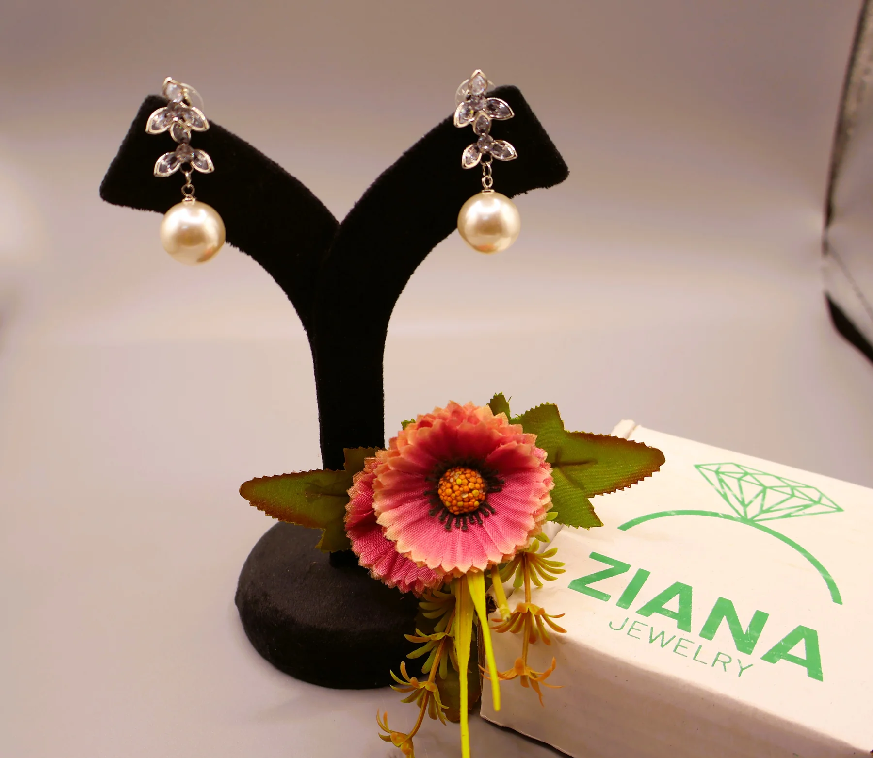 Pearl Botanical Leaf Drop Earrings