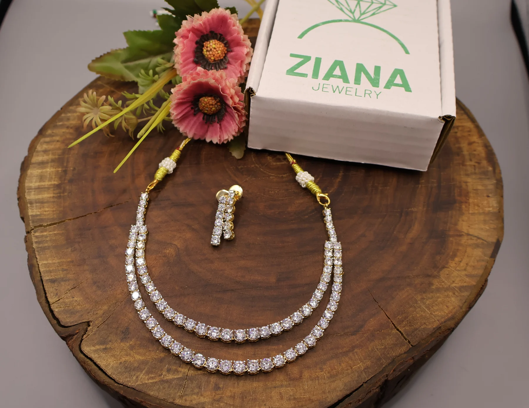 Pearl Double-Row Crystal Necklace Set