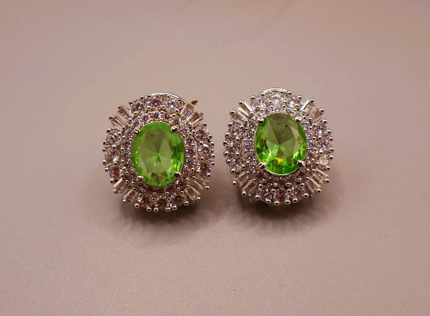 Peridot Oval Double-Halo Stud Earrings