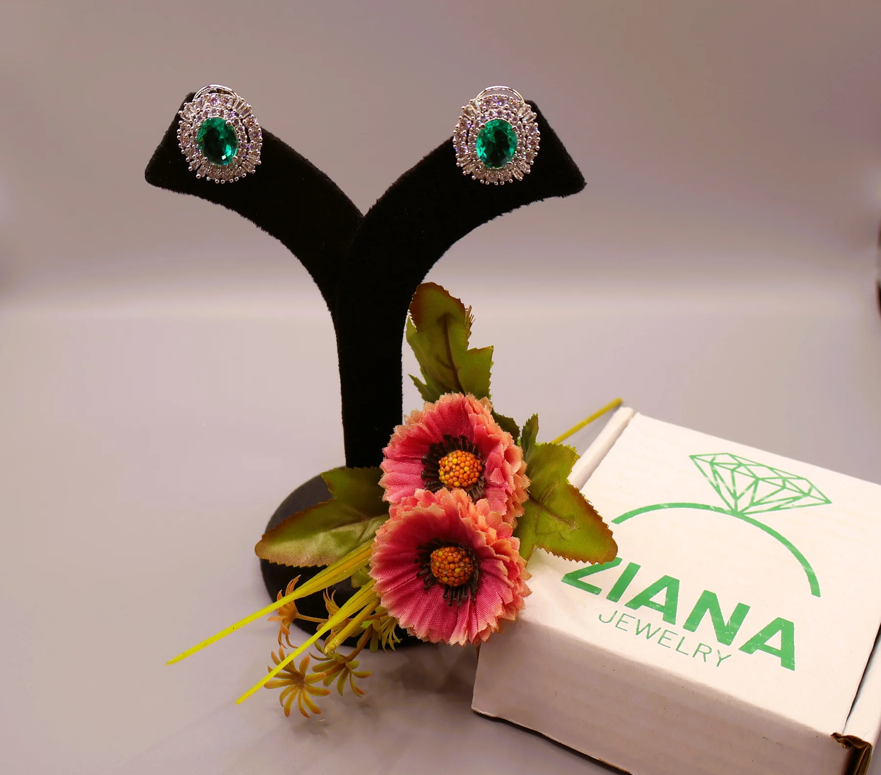 Peridot Oval Double-Halo Stud Earrings – alternate product view 2
