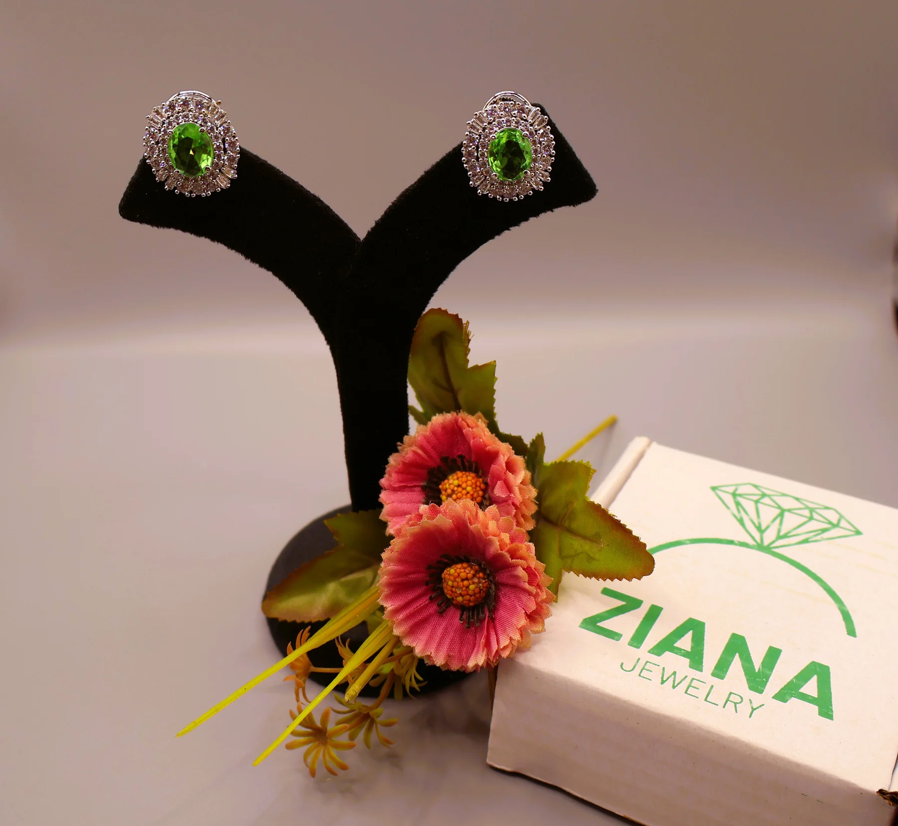 Peridot Oval Double-Halo Stud Earrings – alternate product view 3
