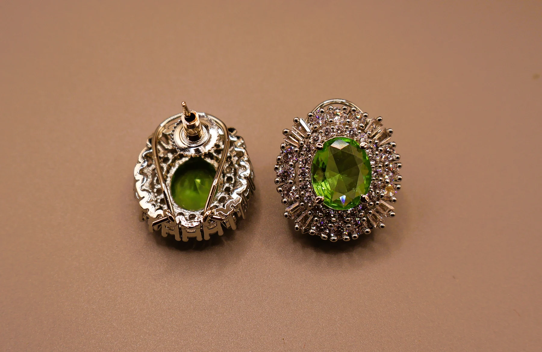 Peridot Oval Double-Halo Stud Earrings – alternate product view 4