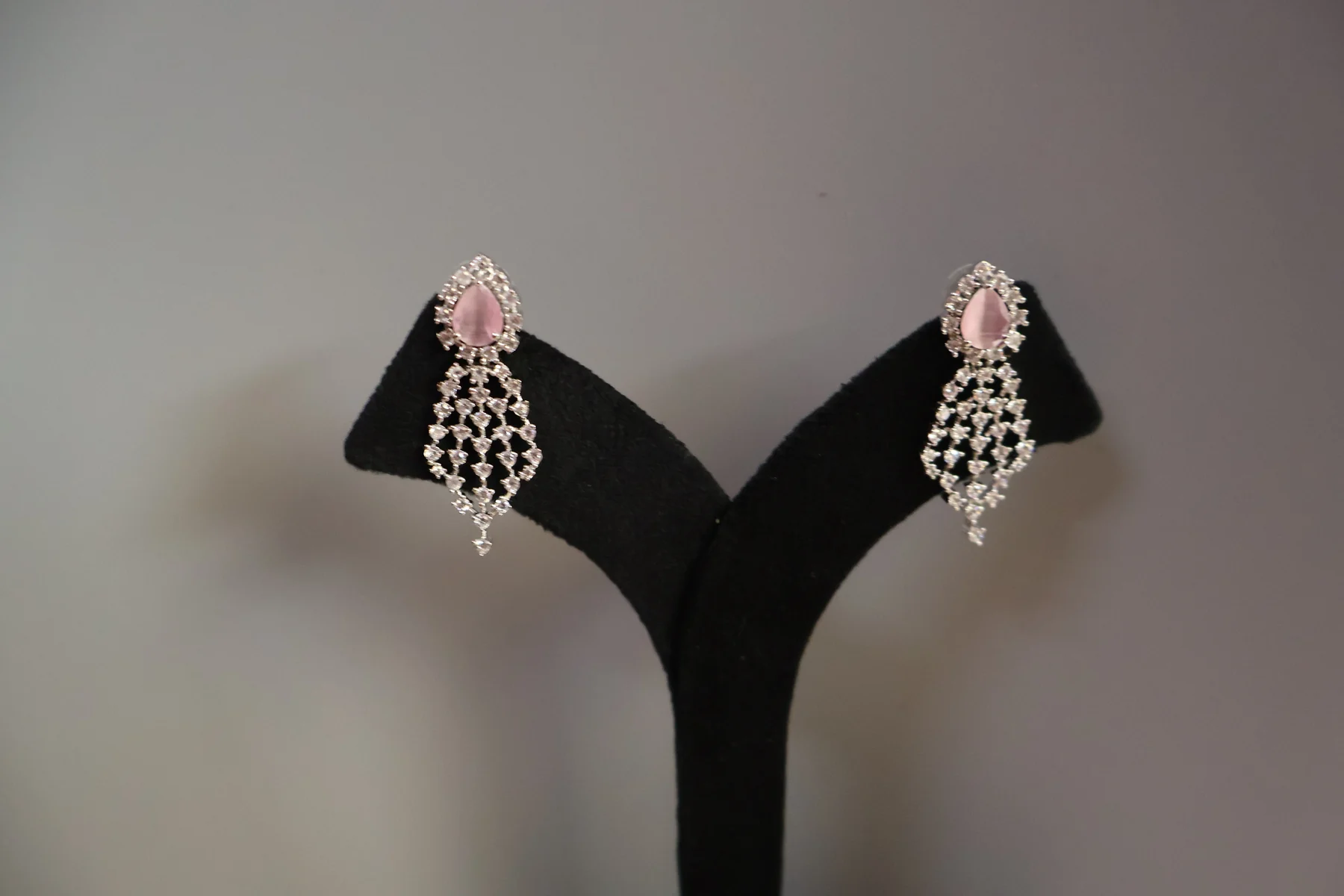 Pink Floral Cascade Crystal Necklace Set