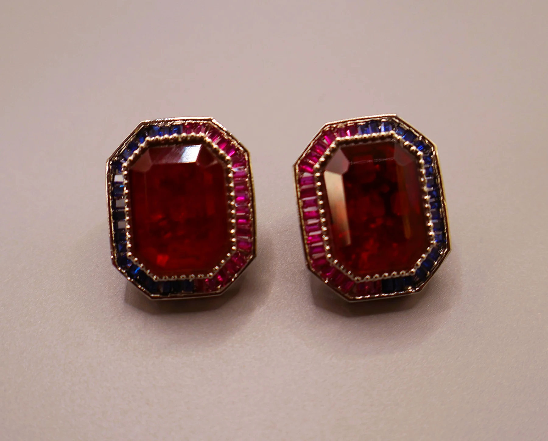 Regal Garnet Baguette Halo Stud Earrings