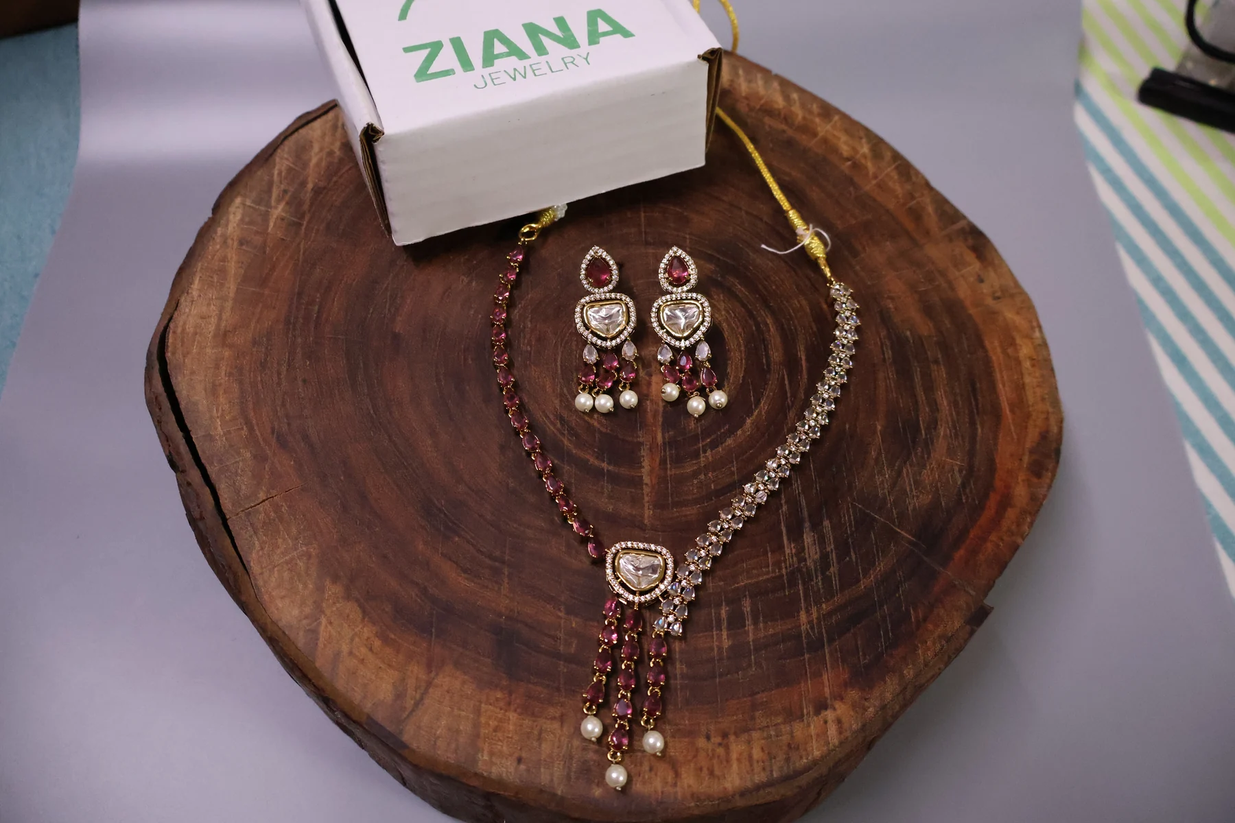 Rose Quartz Lariat Crystal Necklace Set