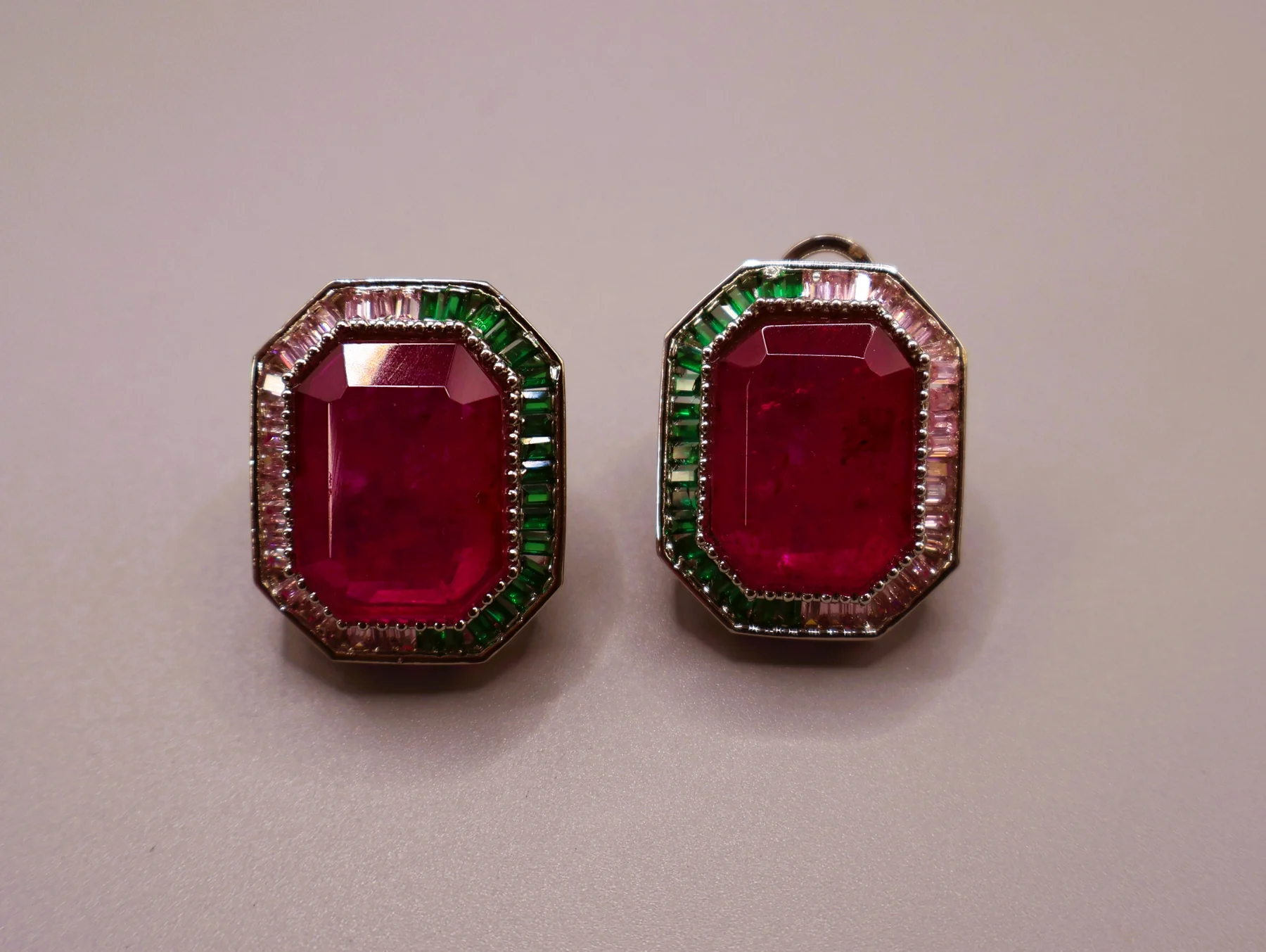 Ruby Emerald Octagon Statement Stud Earrings