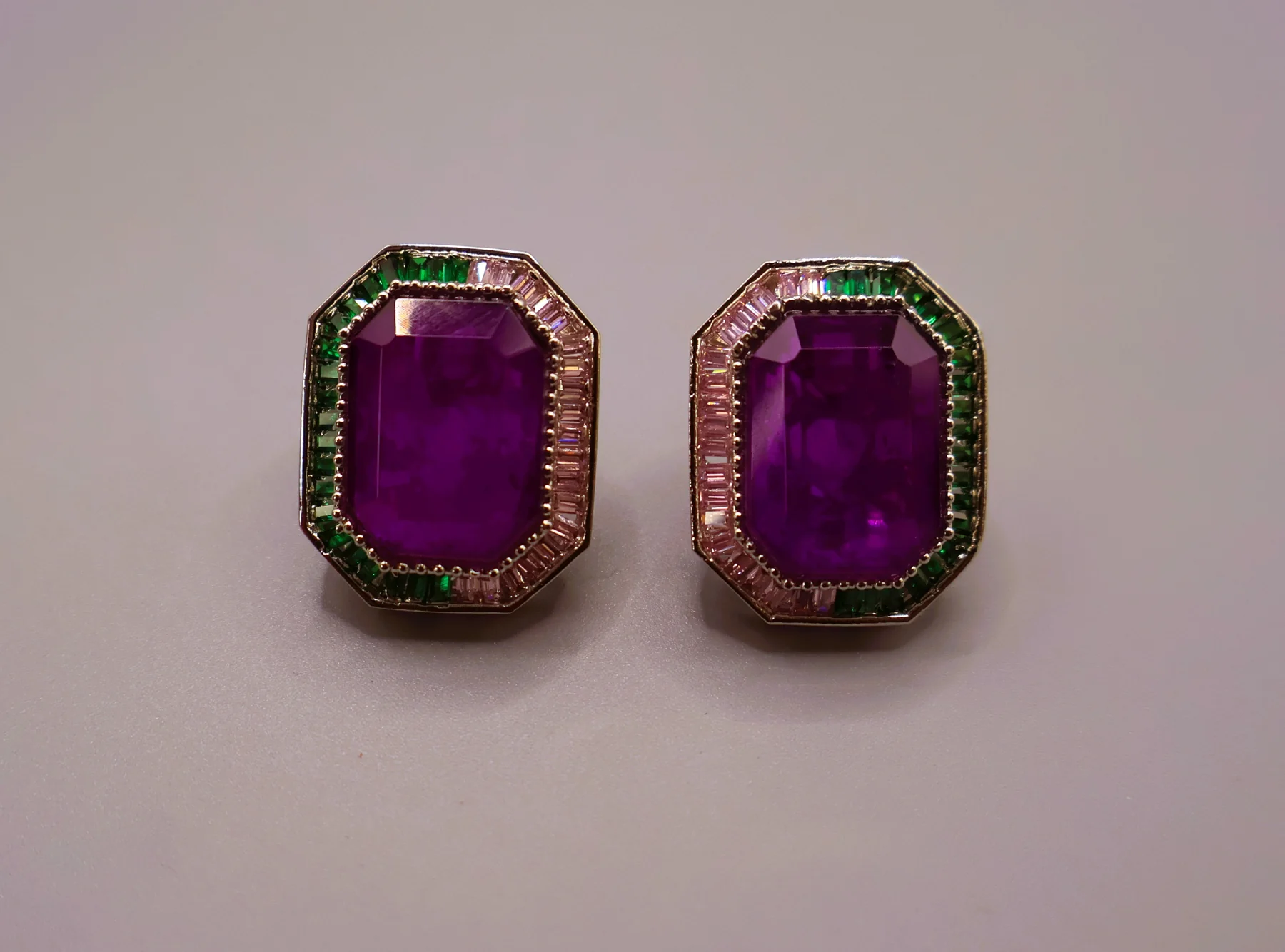 Ruby Emerald Octagon Statement Stud Earrings – alternate product view 2