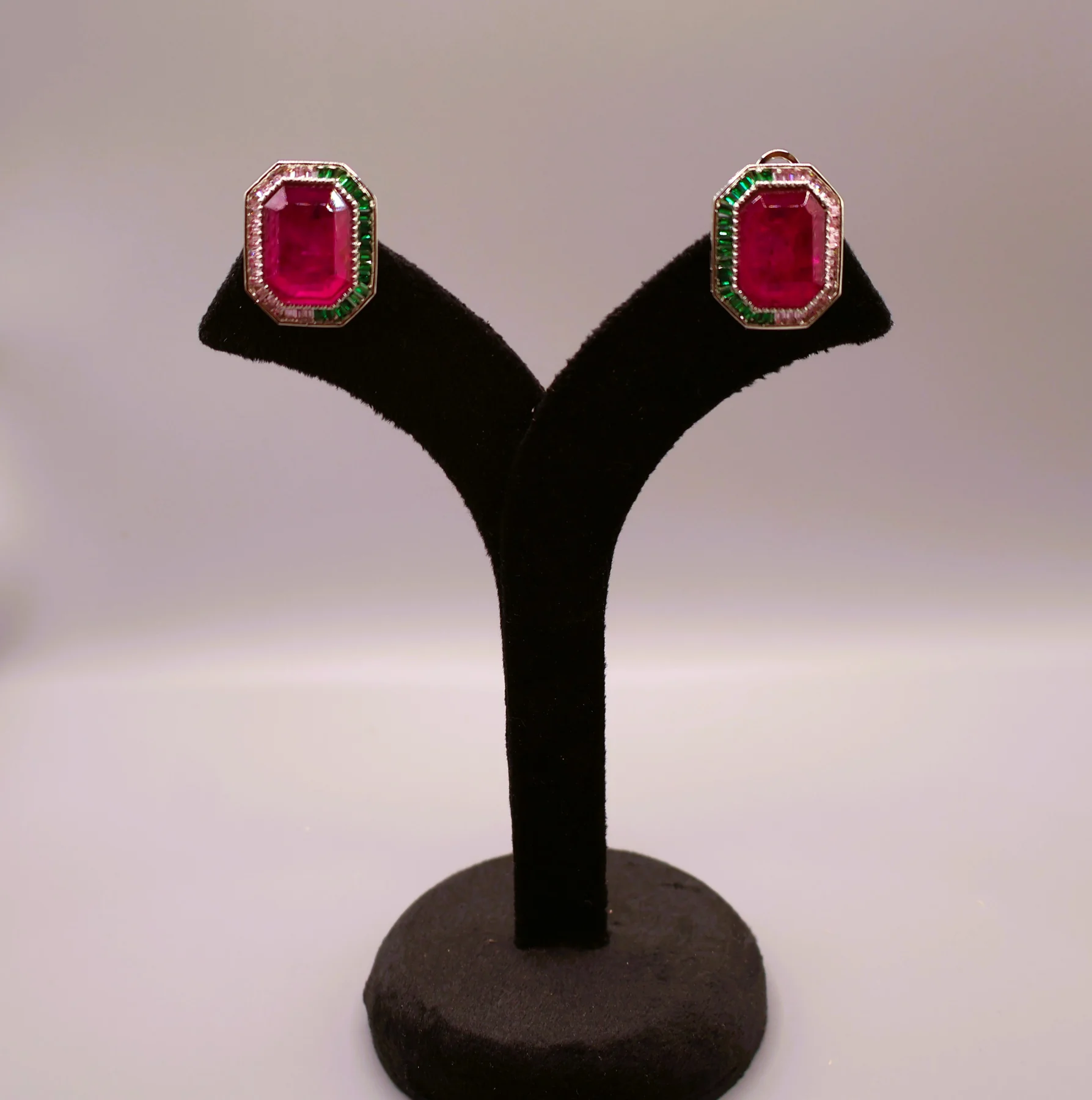 Ruby Emerald Octagon Statement Stud Earrings – alternate product view 3