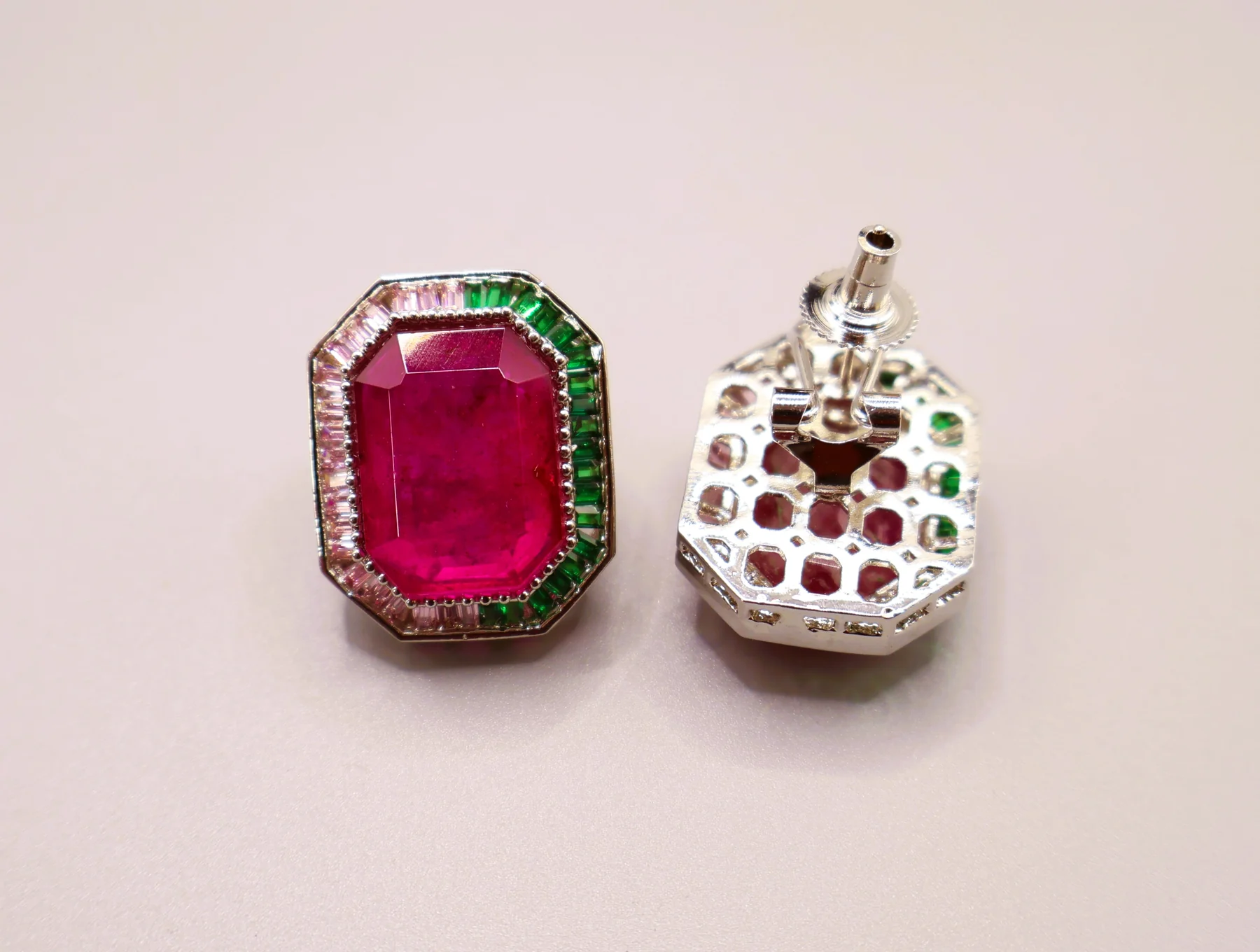 Ruby Emerald Octagon Statement Stud Earrings – alternate product view 4
