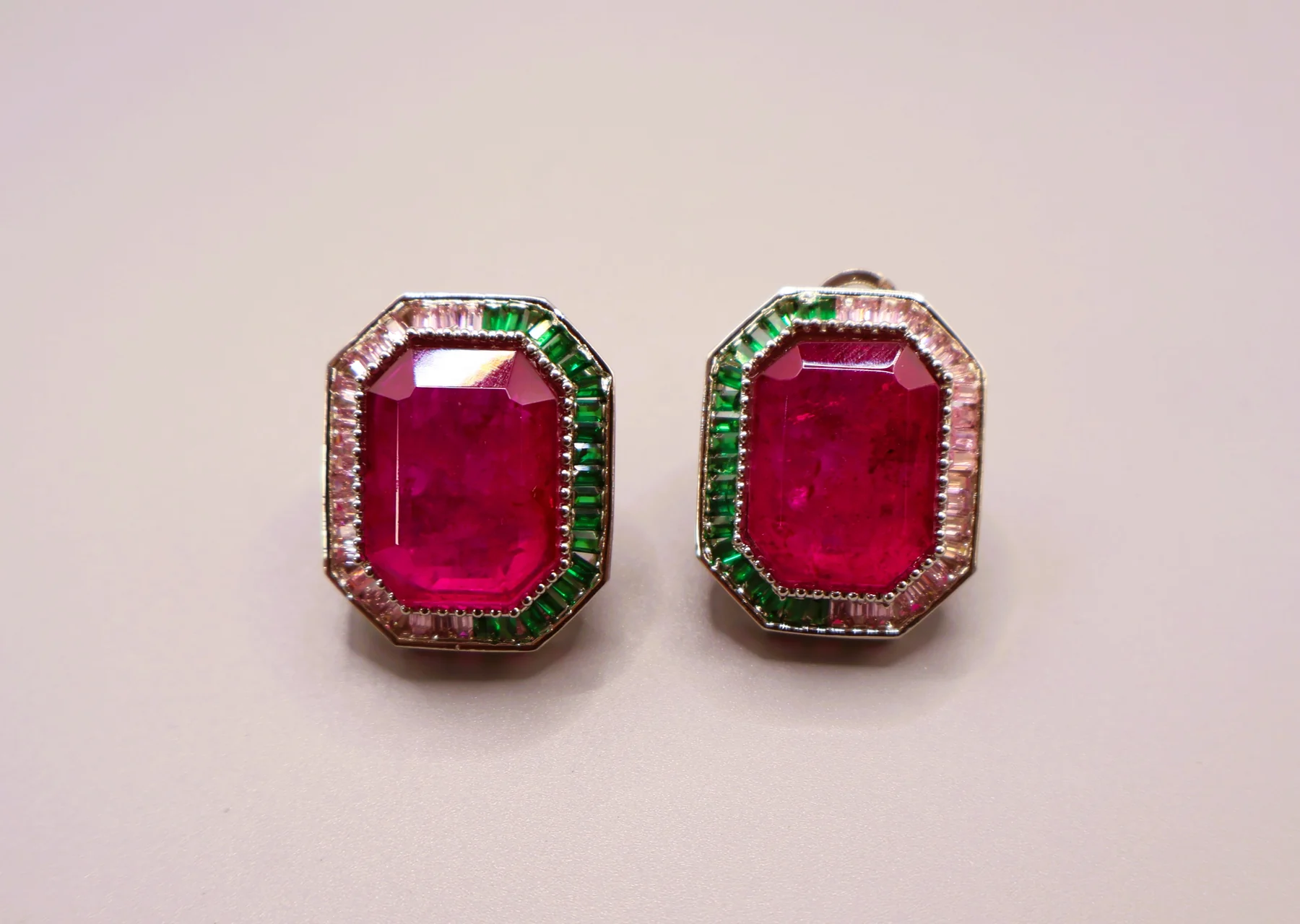 Ruby Emerald Octagon Statement Stud Earrings – alternate product view 5