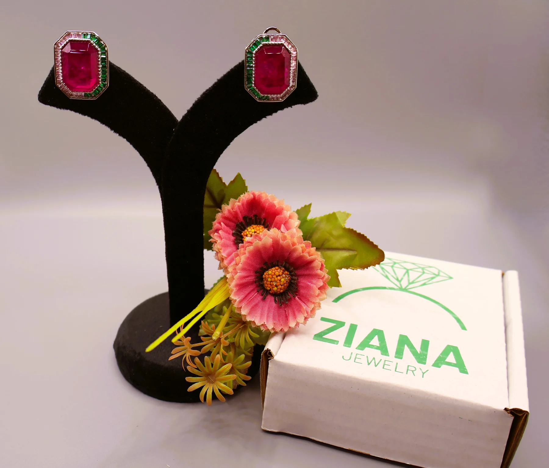 Ruby Emerald Octagon Statement Stud Earrings – alternate product view 6