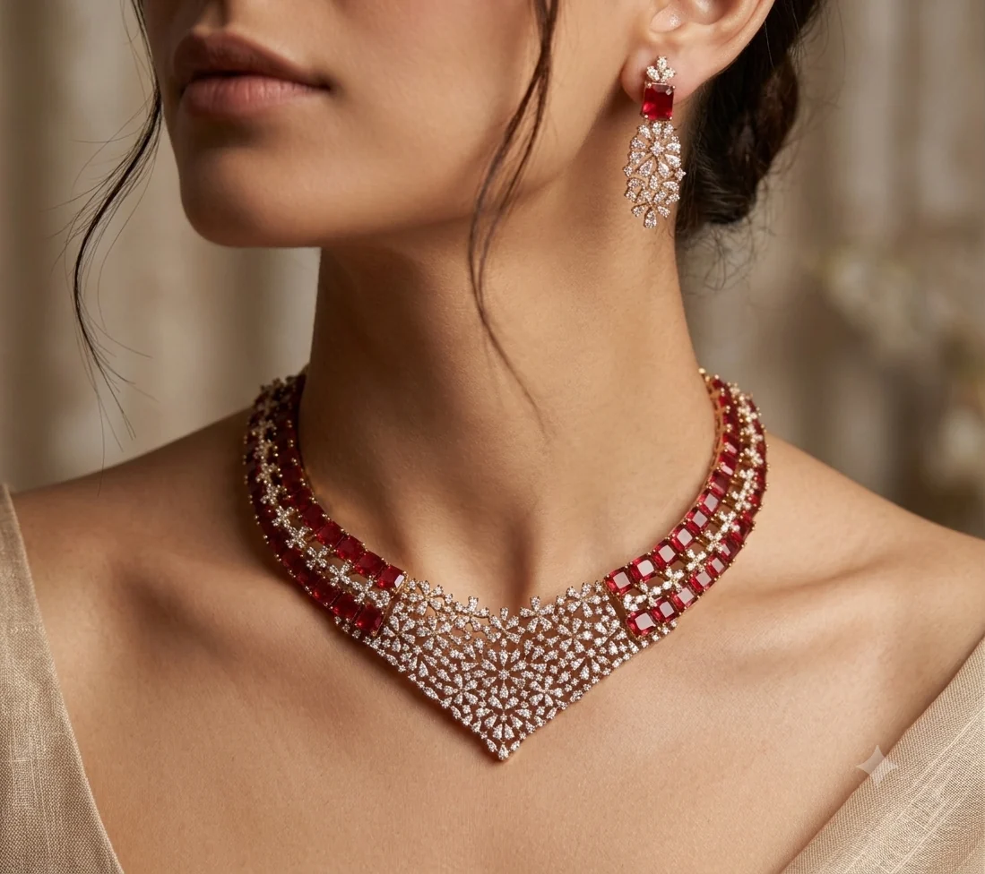 Ruby Floral Collar Necklace Set – additional gallery view 1