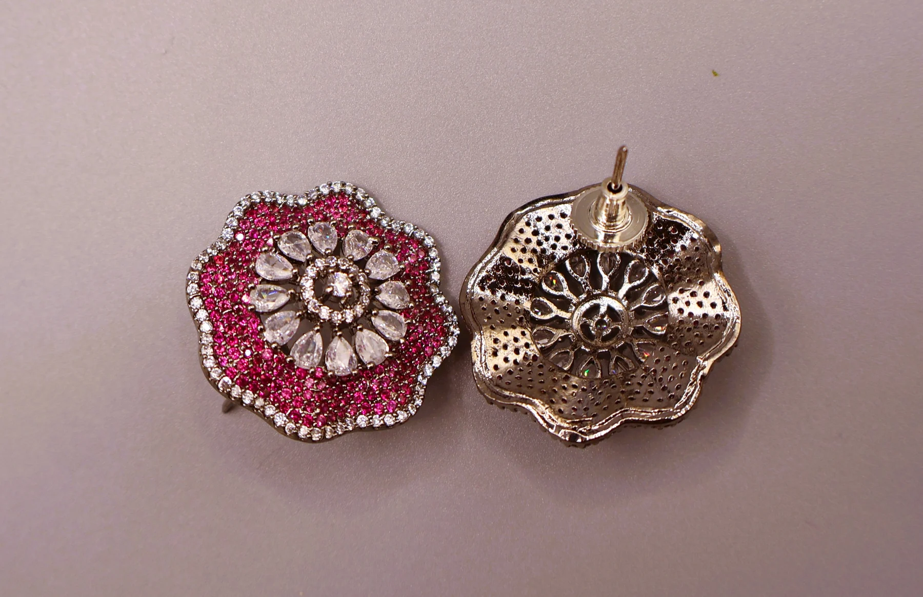 Ruby Floral Rosette Stud Earrings