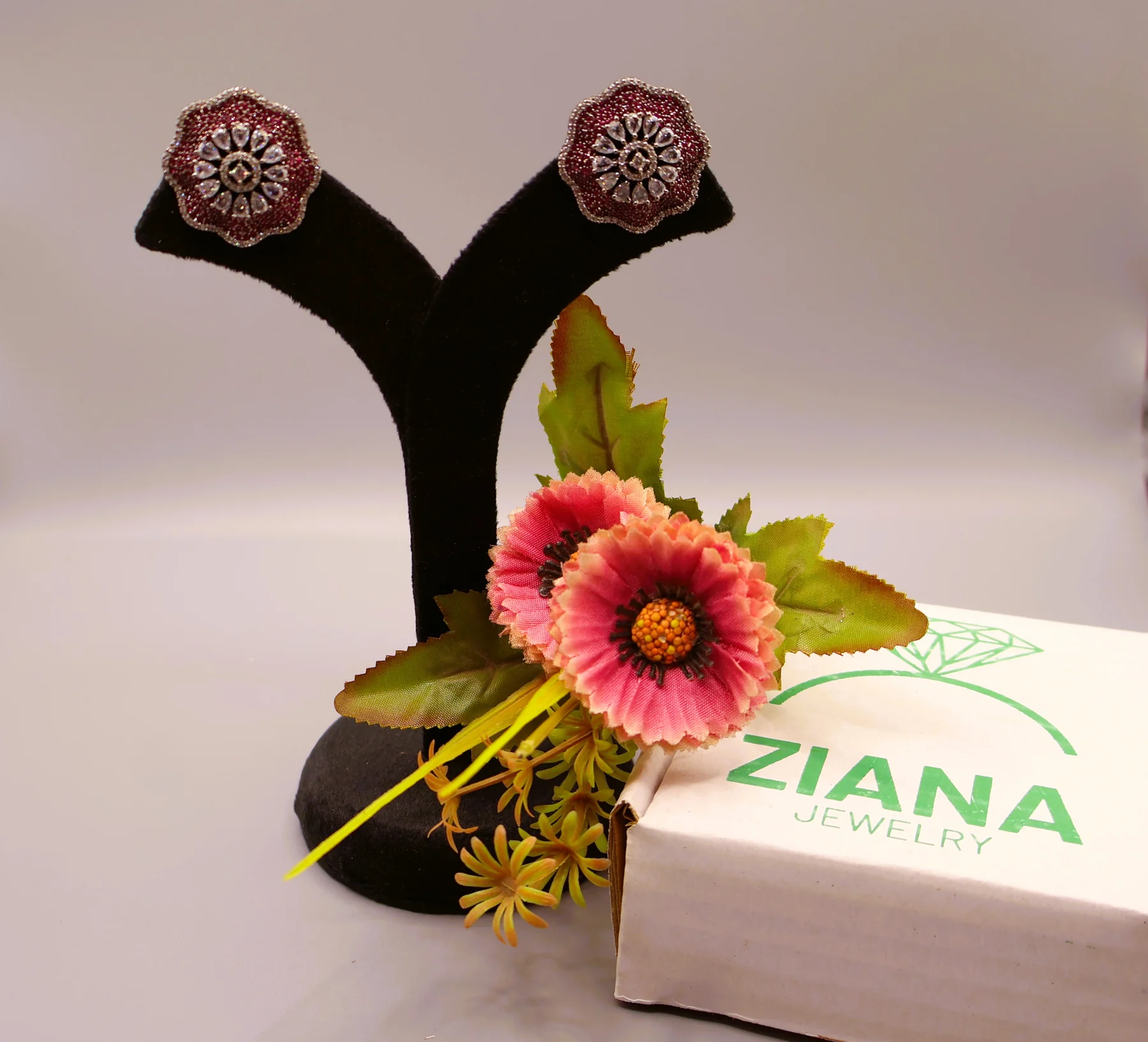 Ruby Floral Rosette Stud Earrings – alternate product view 2