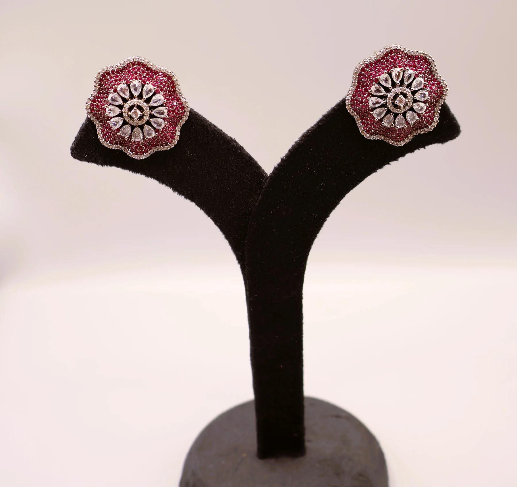 Ruby Floral Rosette Stud Earrings – alternate product view 3