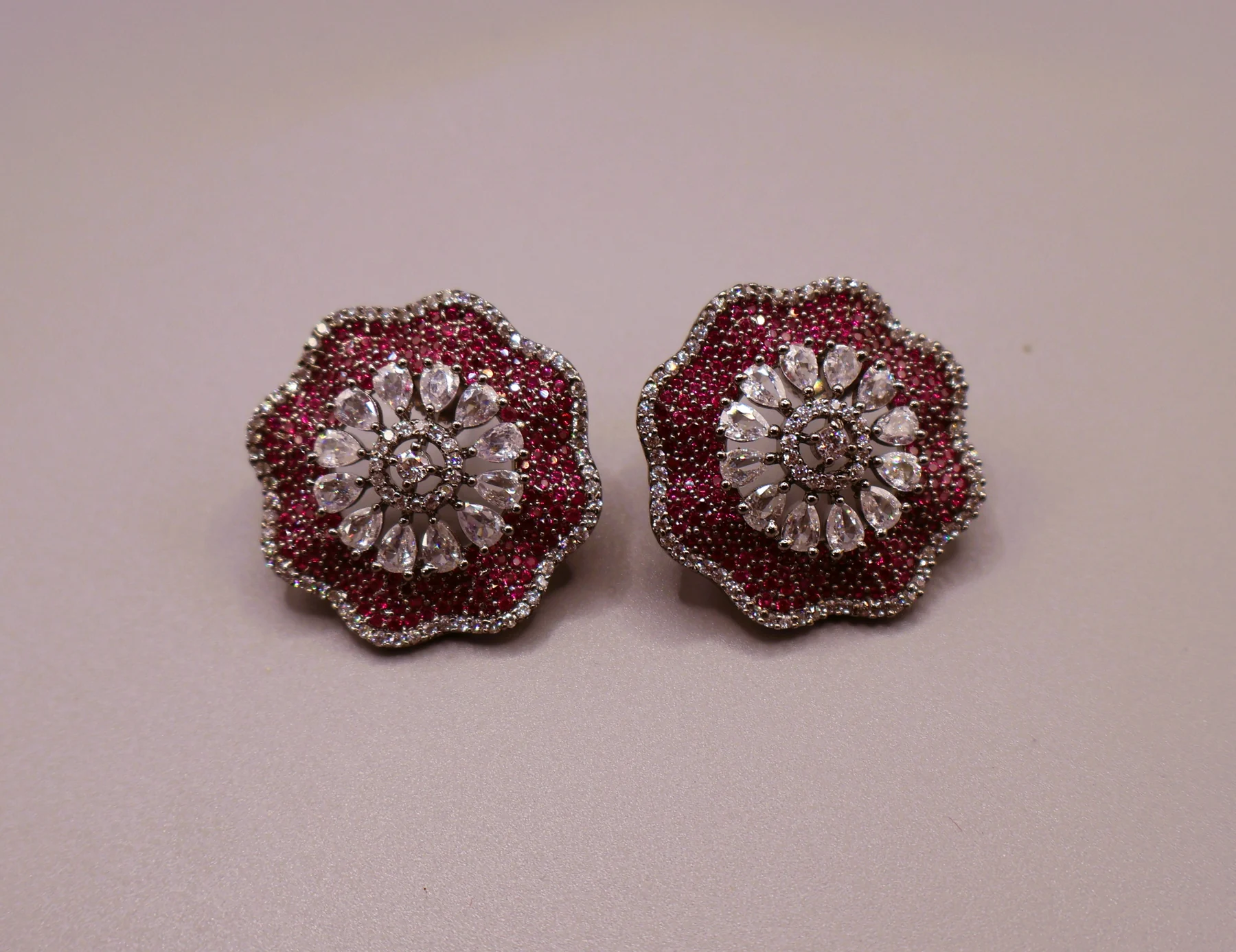 Ruby Floral Rosette Stud Earrings – alternate product view 4