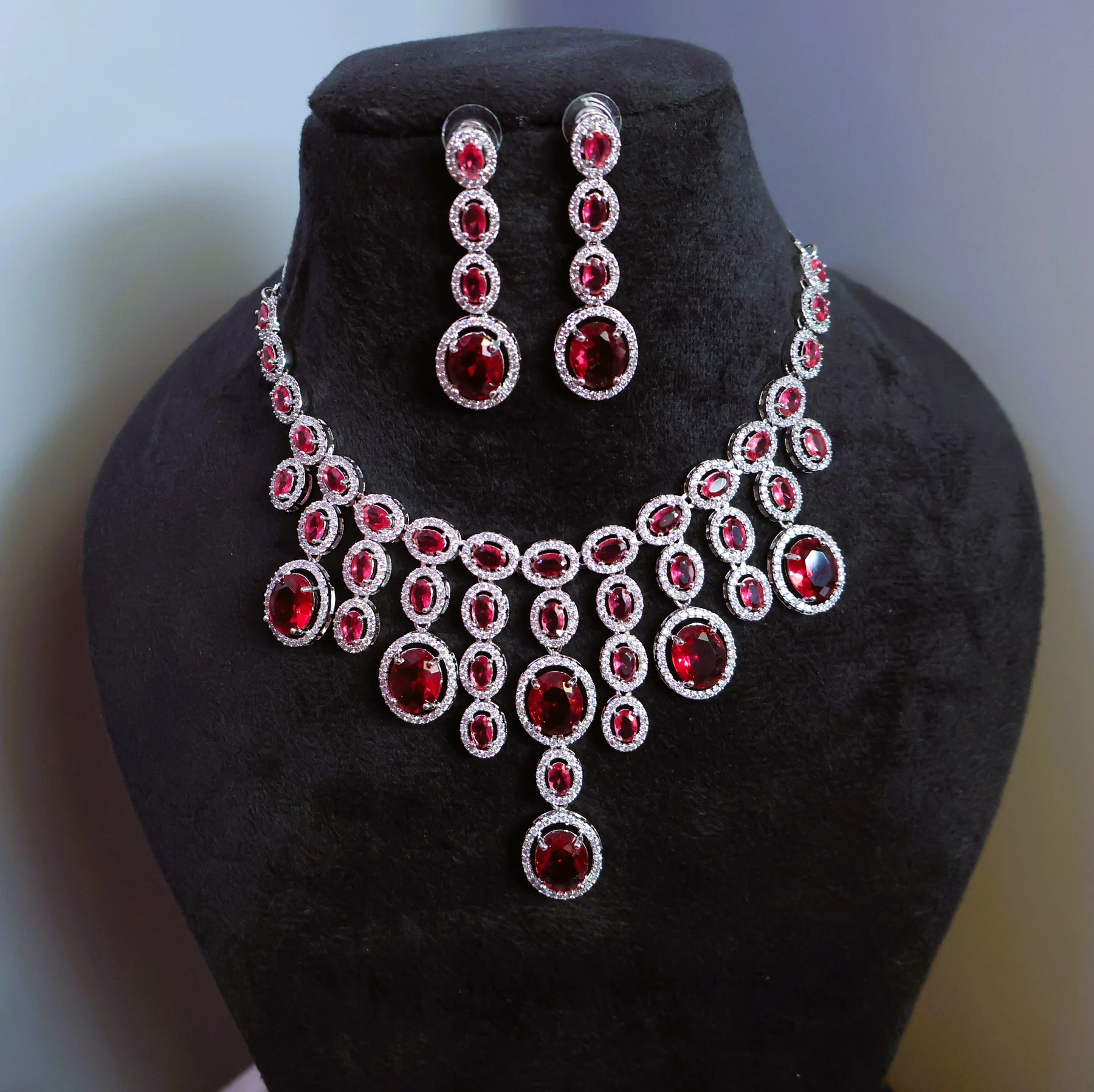 Ruby Grand Cascade Necklace Set