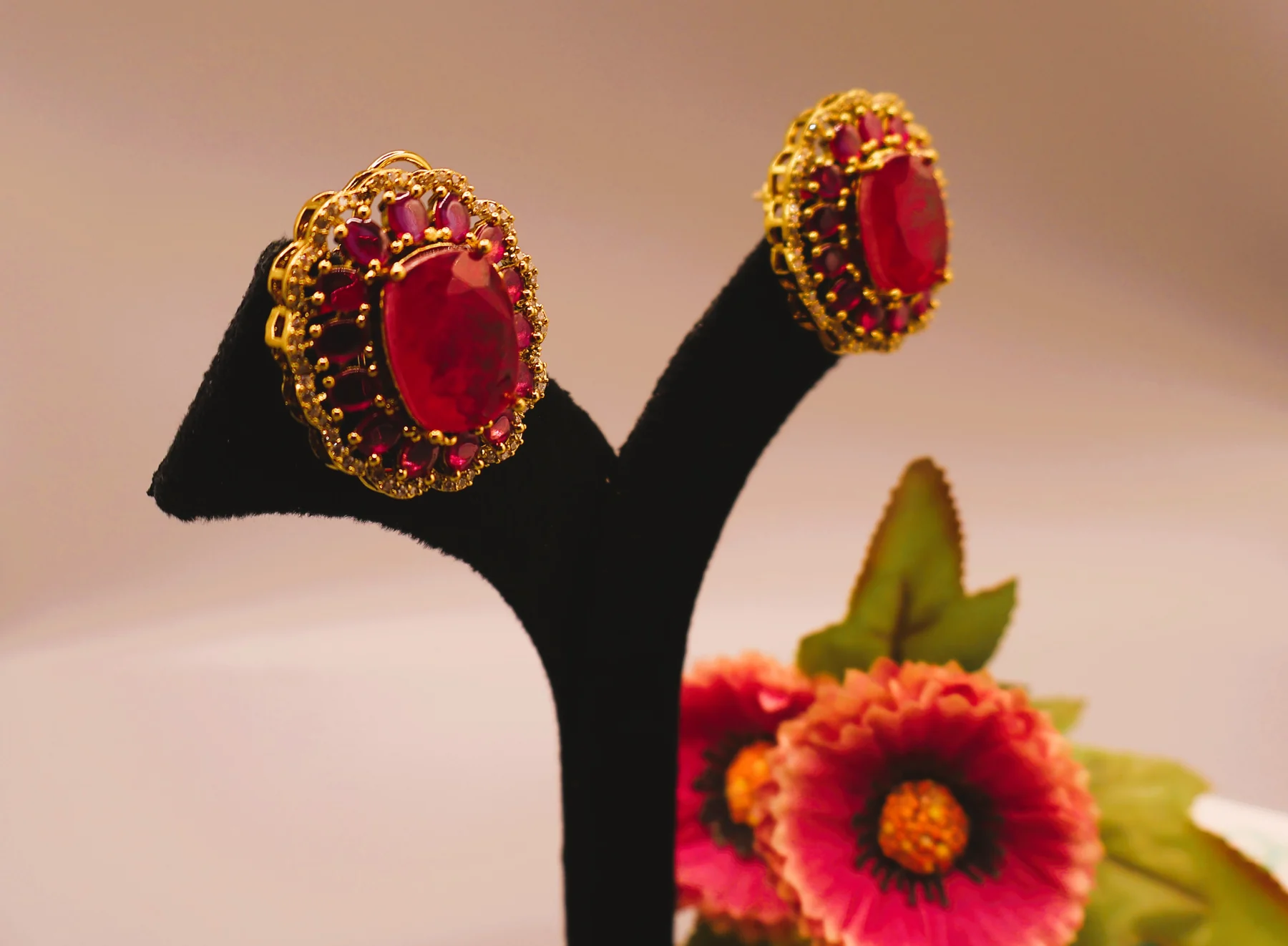 Ruby Heritage Square Stud Earrings