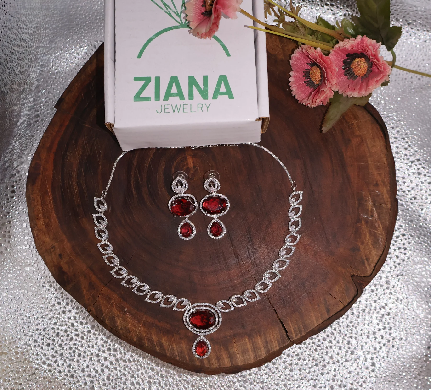 Ruby Loop Drop Necklace Set