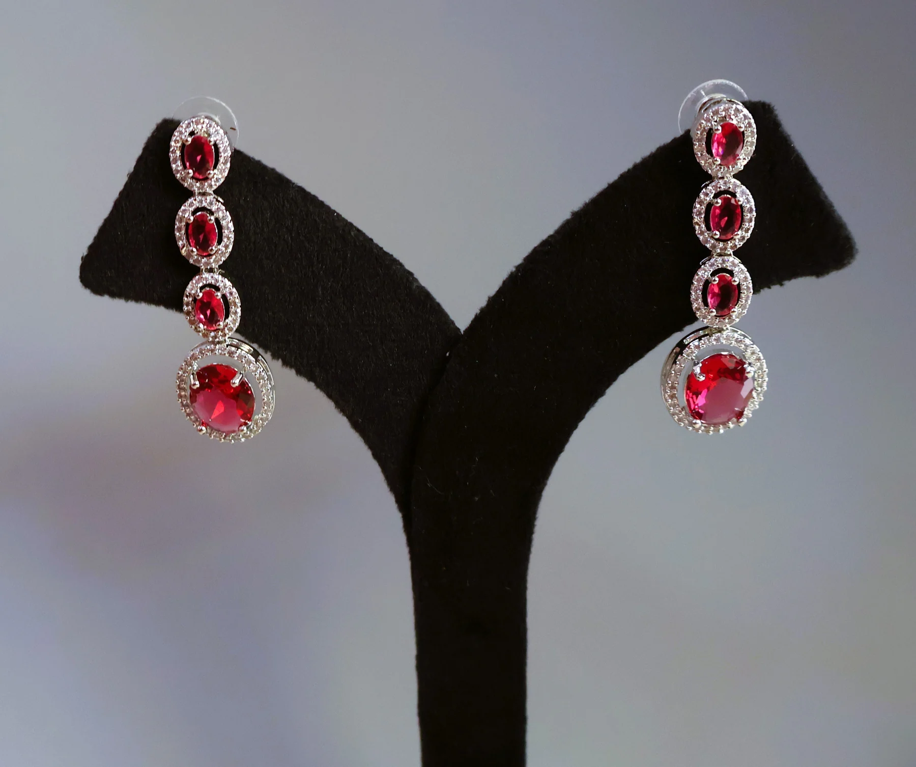 Ruby Oval Cascade Crystal Necklace Set
