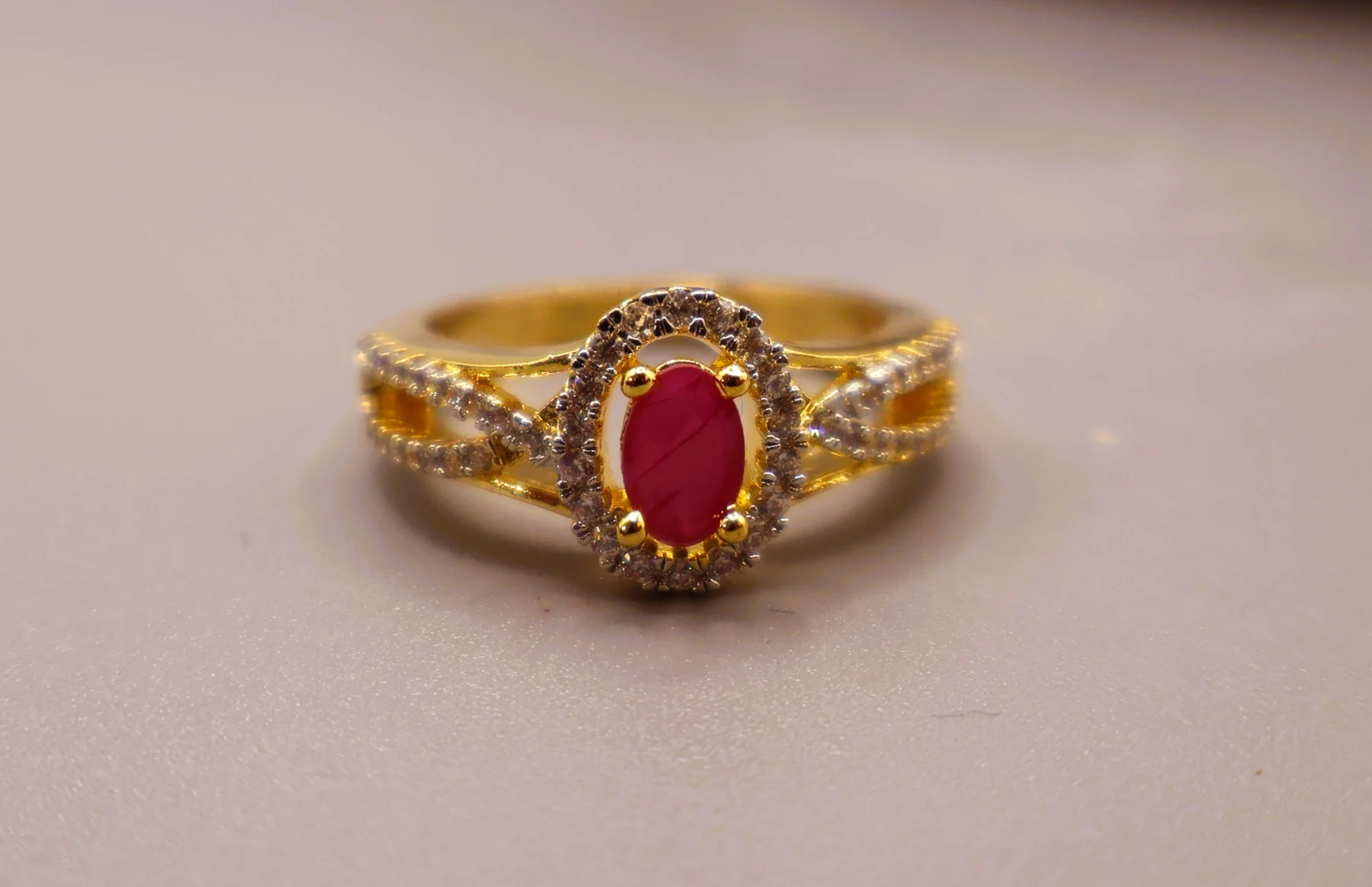 Ruby Oval Halo Crystal Ring