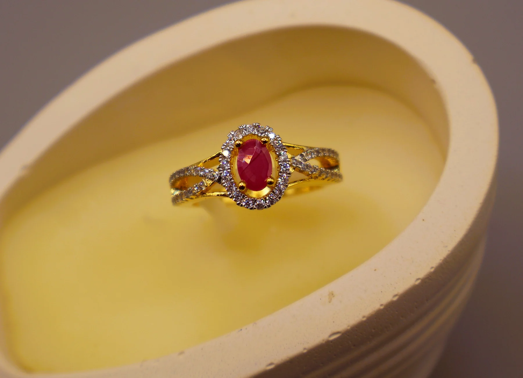 Ruby Oval Halo Crystal Ring – alternate product view 2