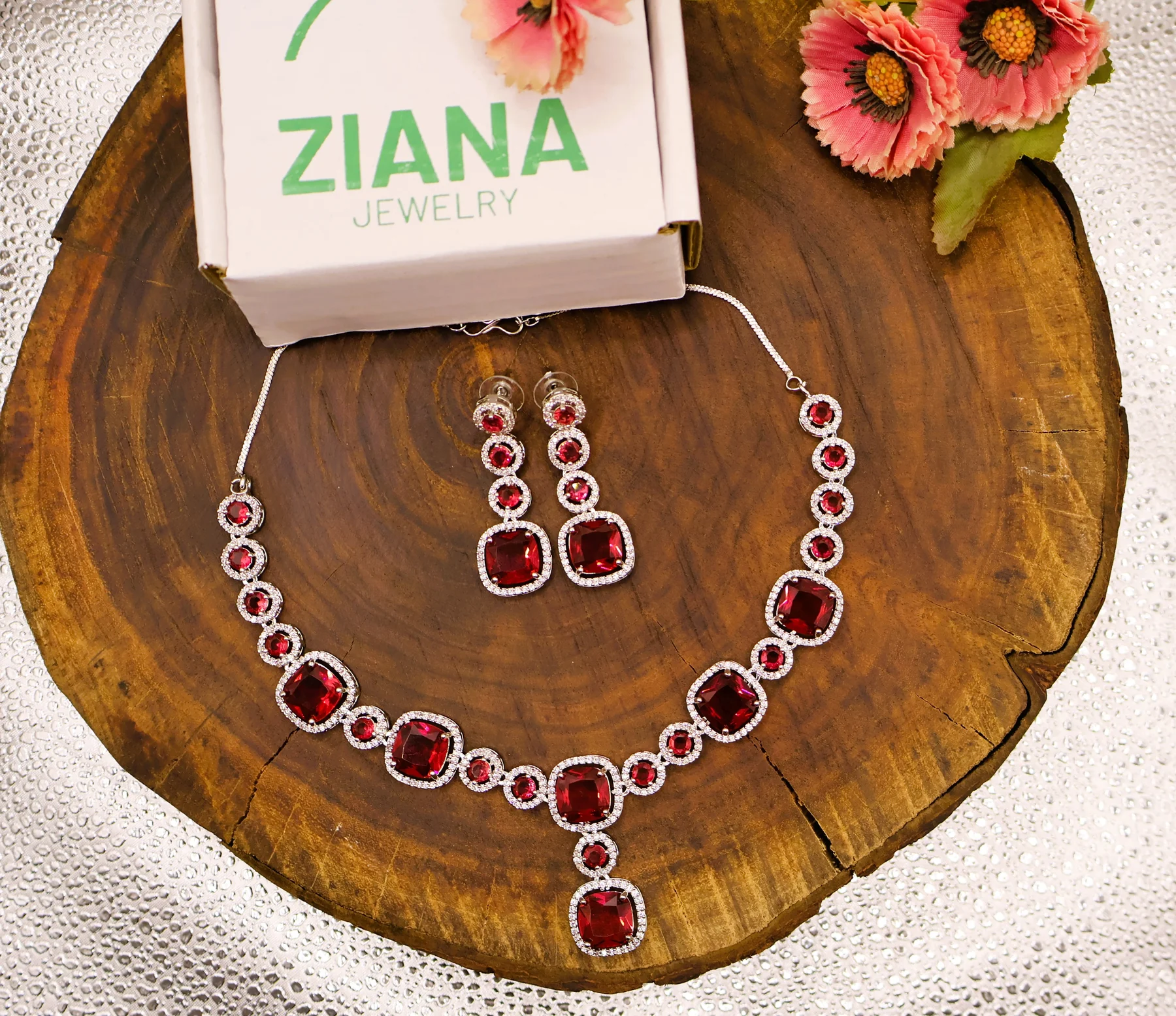 Ruby Round Solitaire Necklace Set