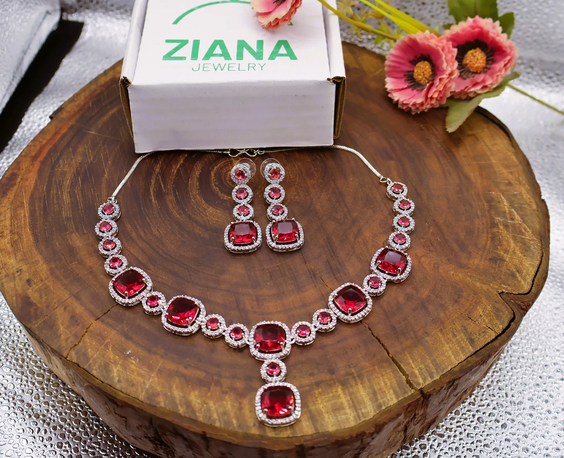 Ruby Round Solitaire Necklace Set – alternate product view 2