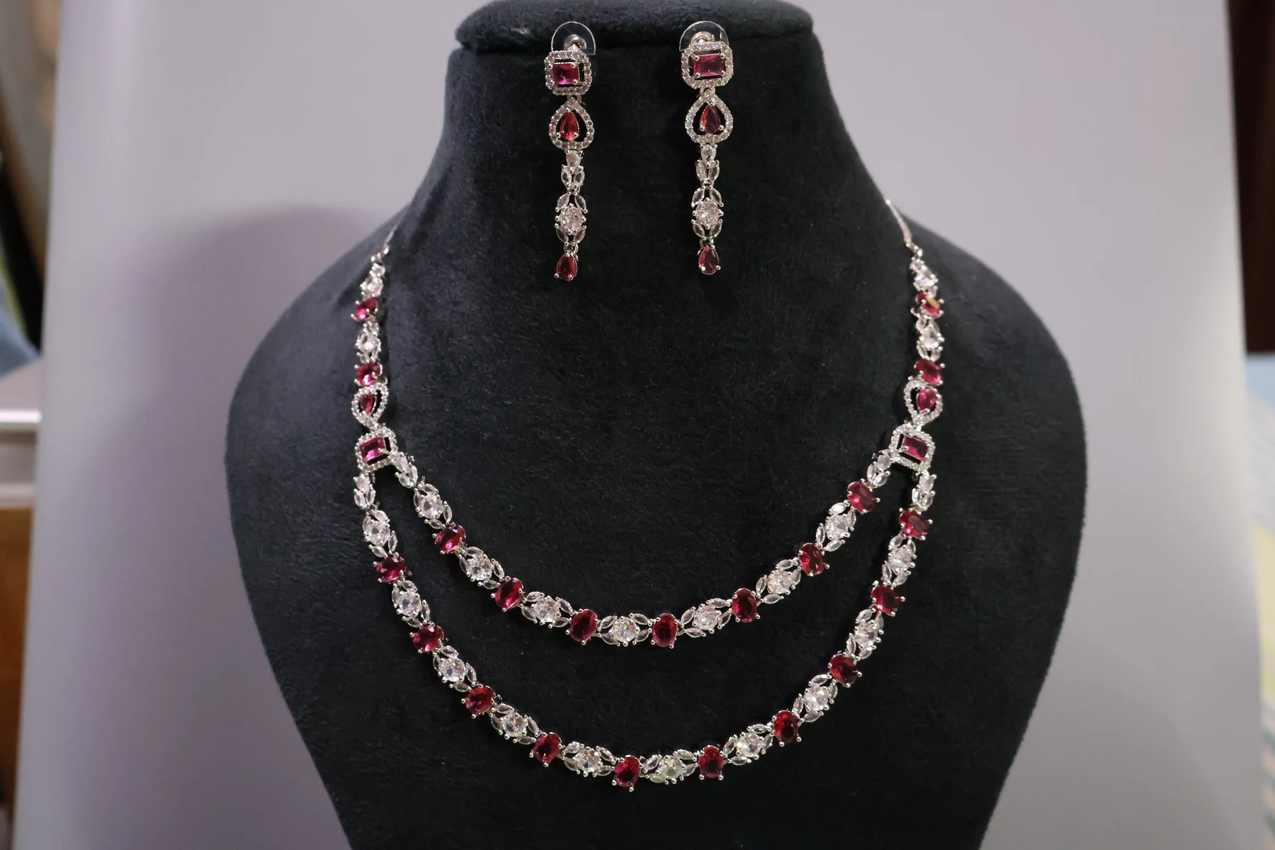 Ruby Square Crystal Necklace Set – alternate product view 2