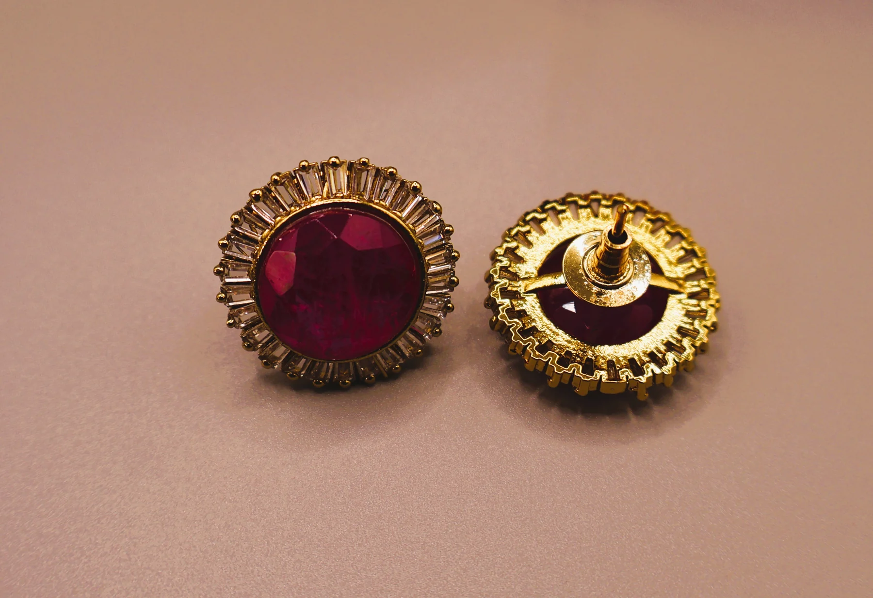 Ruby Sunburst Halo Stud Earrings