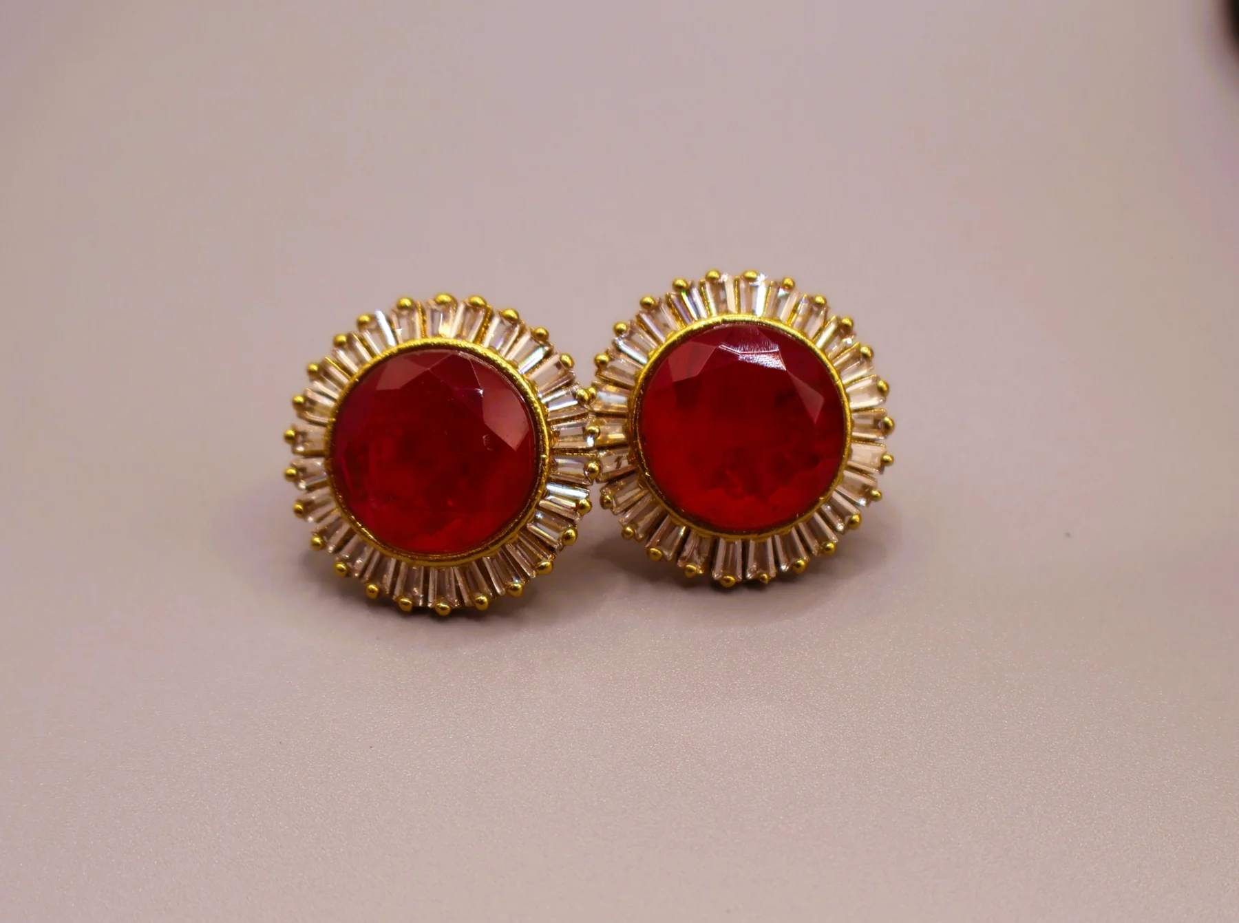 Ruby Sunburst Halo Stud Earrings – alternate product view 2