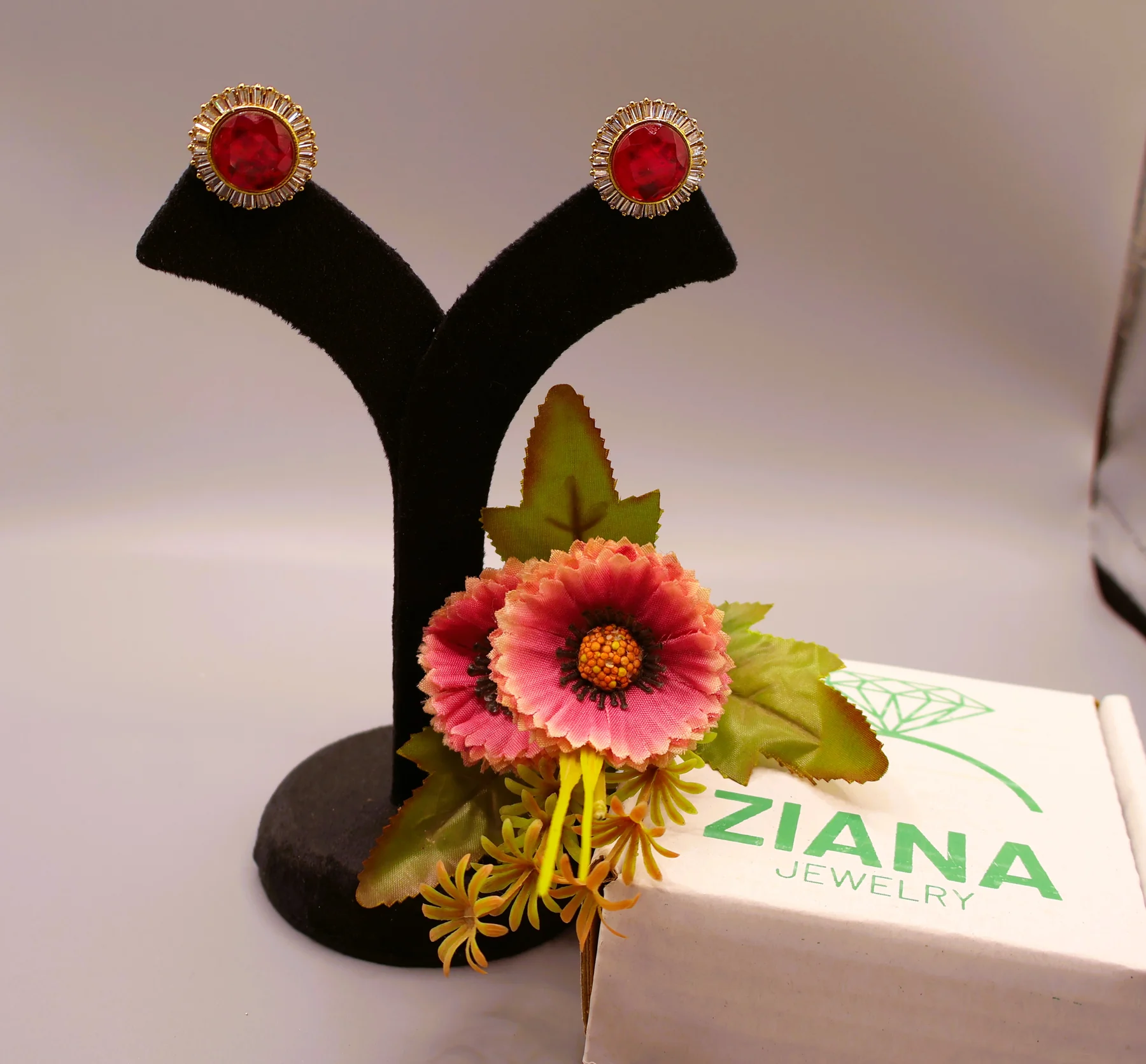 Ruby Sunburst Halo Stud Earrings – alternate product view 3