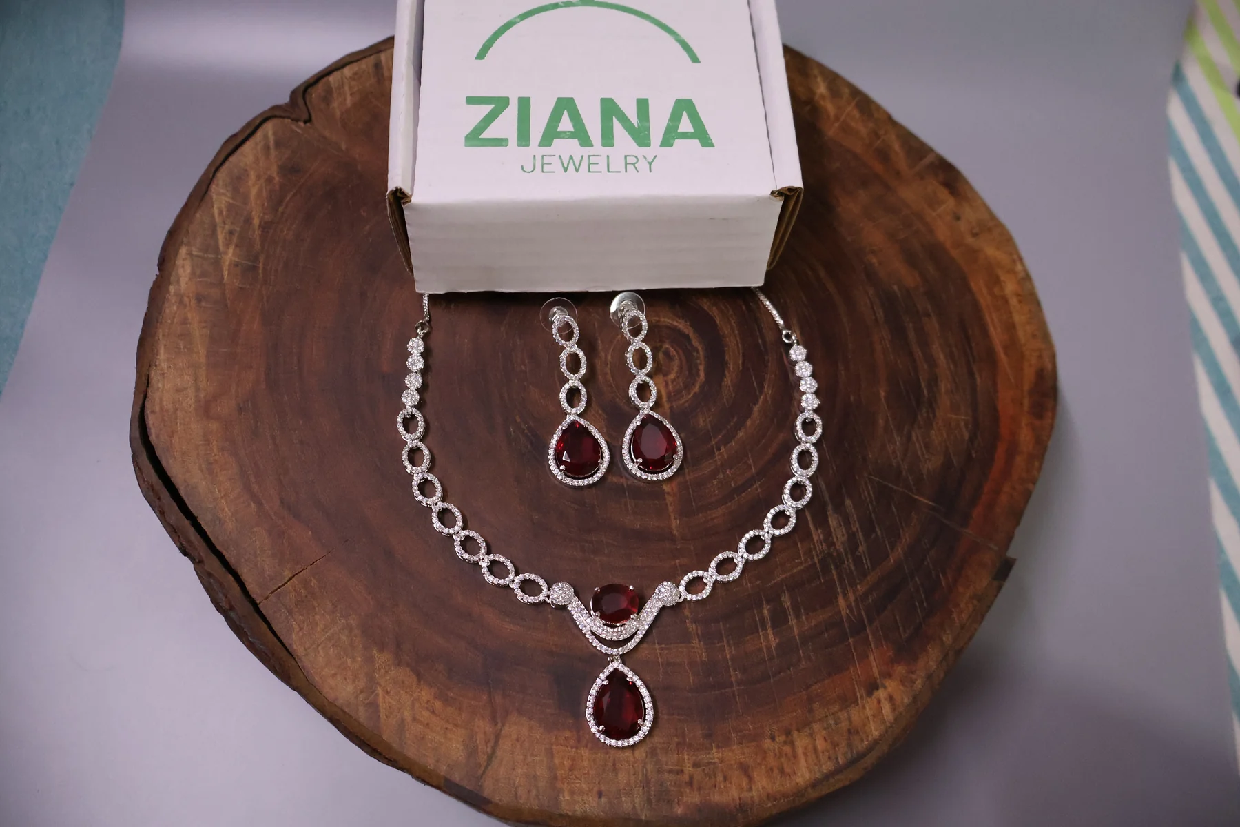 Ruby Teardrop Crystal Necklace Set – alternate product view 2