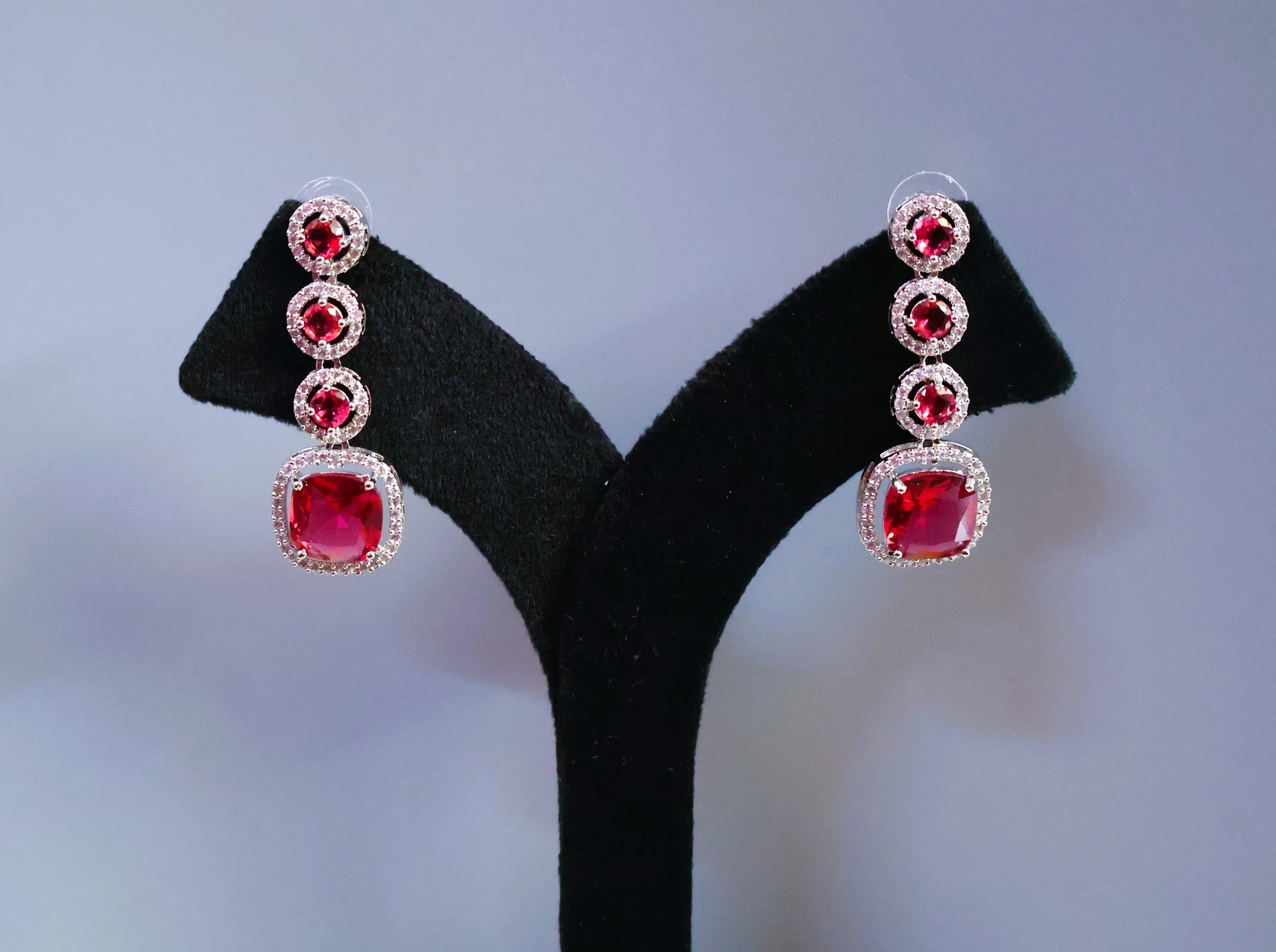 Ruby Triple-Drop Crystal Earrings