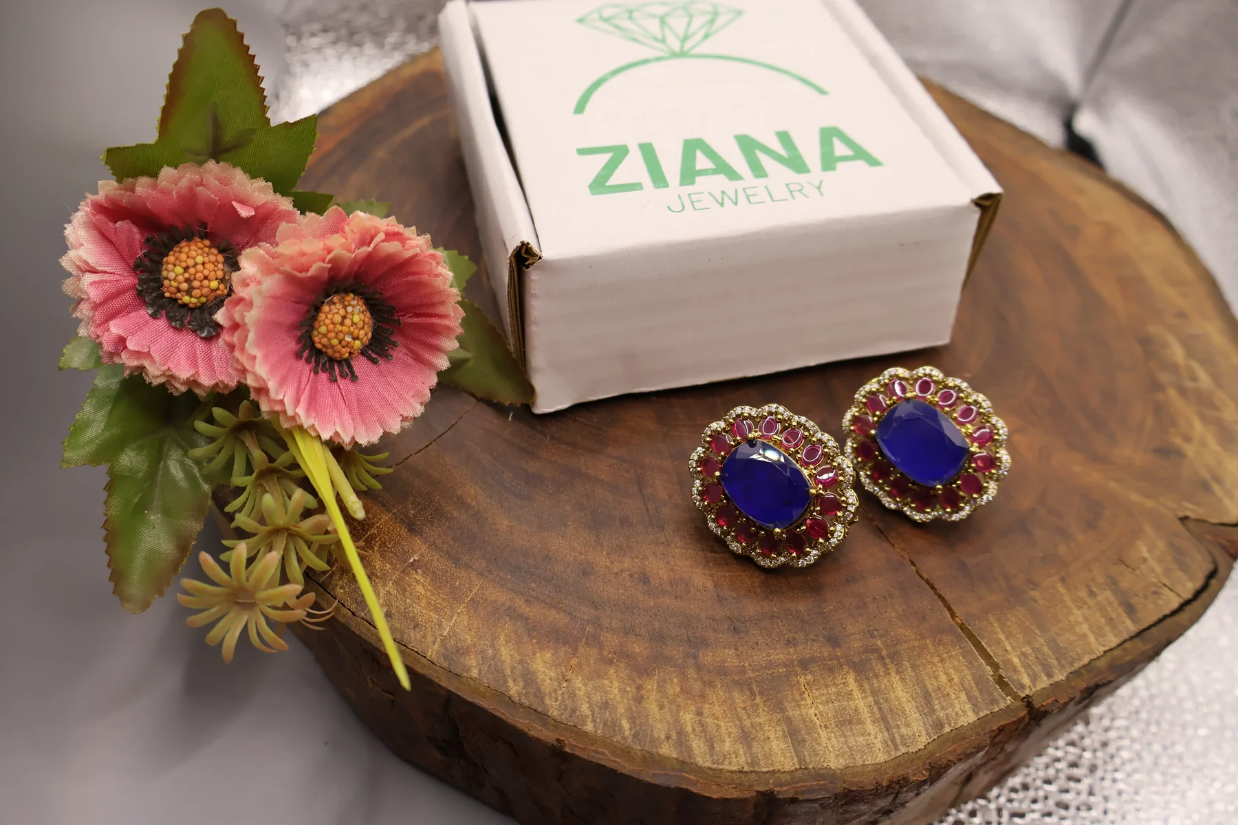 Sapphire Heritage Square Stud Earrings