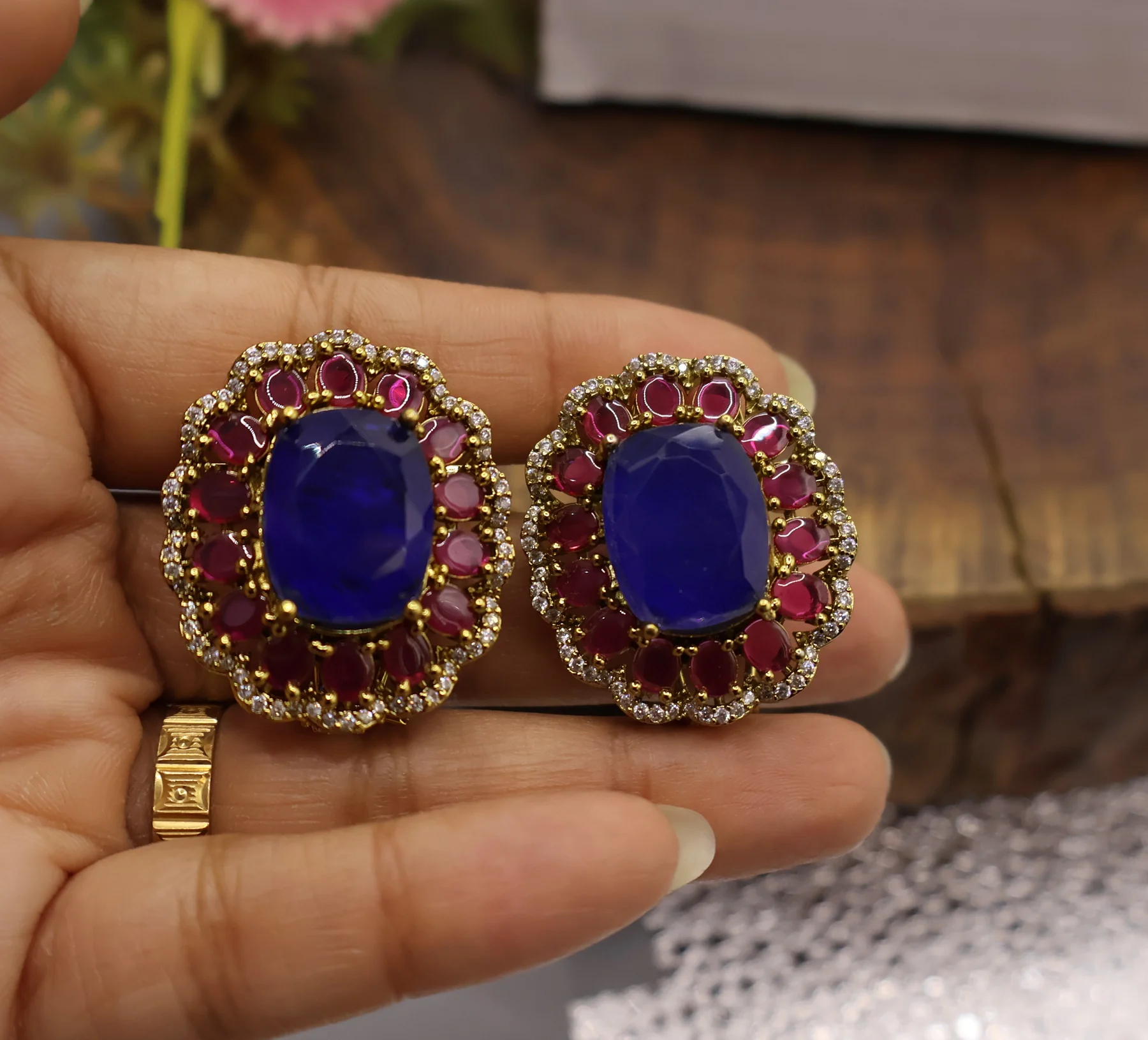 Sapphire Heritage Square Stud Earrings – alternate product view 2