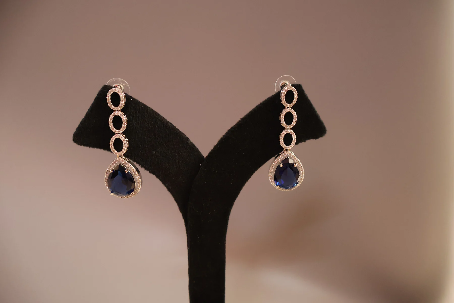 Sapphire Loop Drop Crystal Earrings