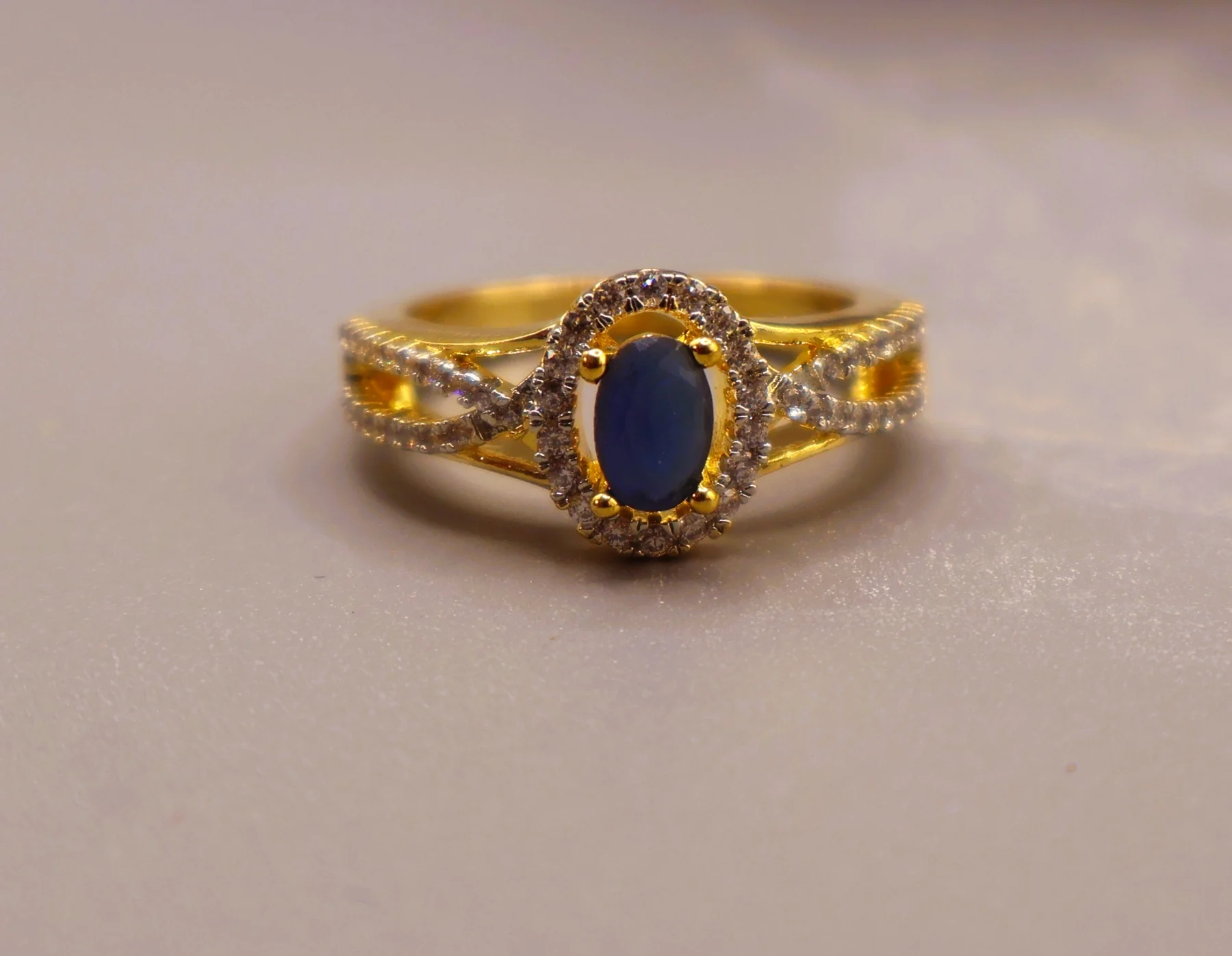 Sapphire Oval Halo Crystal Ring