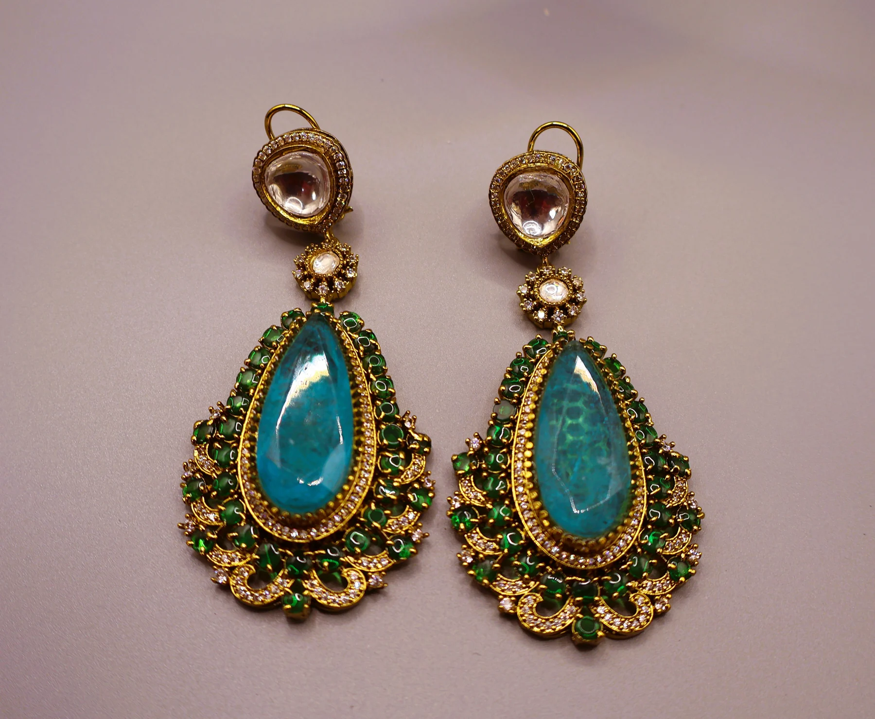 Turquoise Kundan Teardrop Earrings