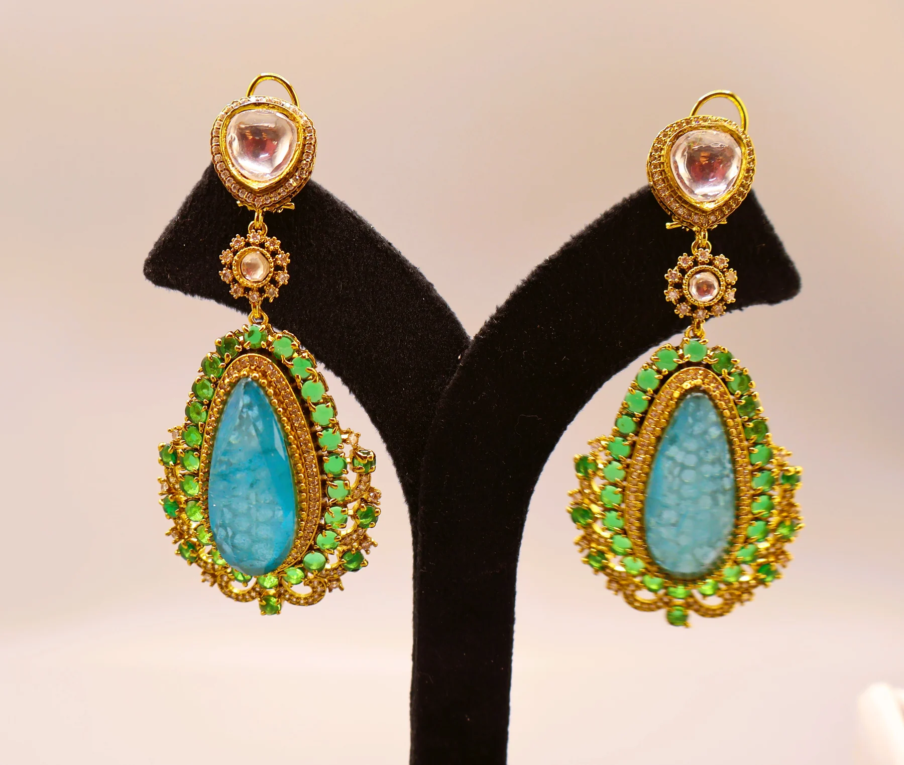 Turquoise Kundan Teardrop Earrings – alternate product view 3