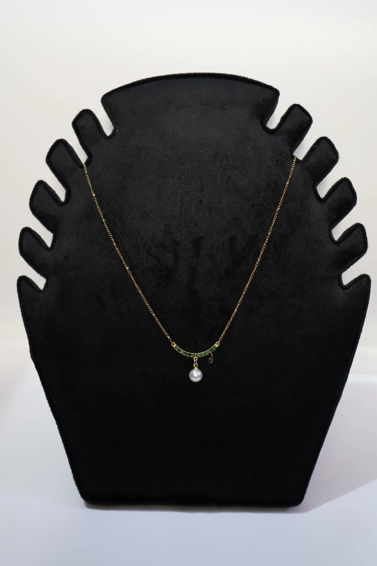 Emerald Crescent Pearl Drop Necklace